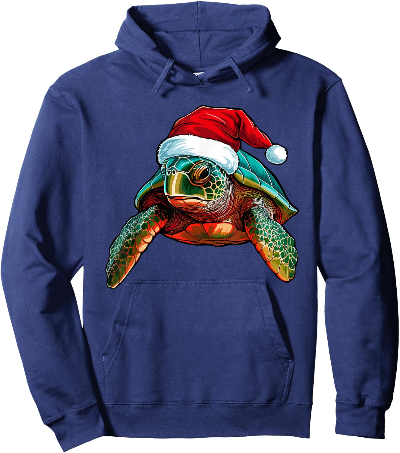 Cute Sea Turtle Christmas Santa Hat Xmas Pajama Hoodie - Hoodie | Navy