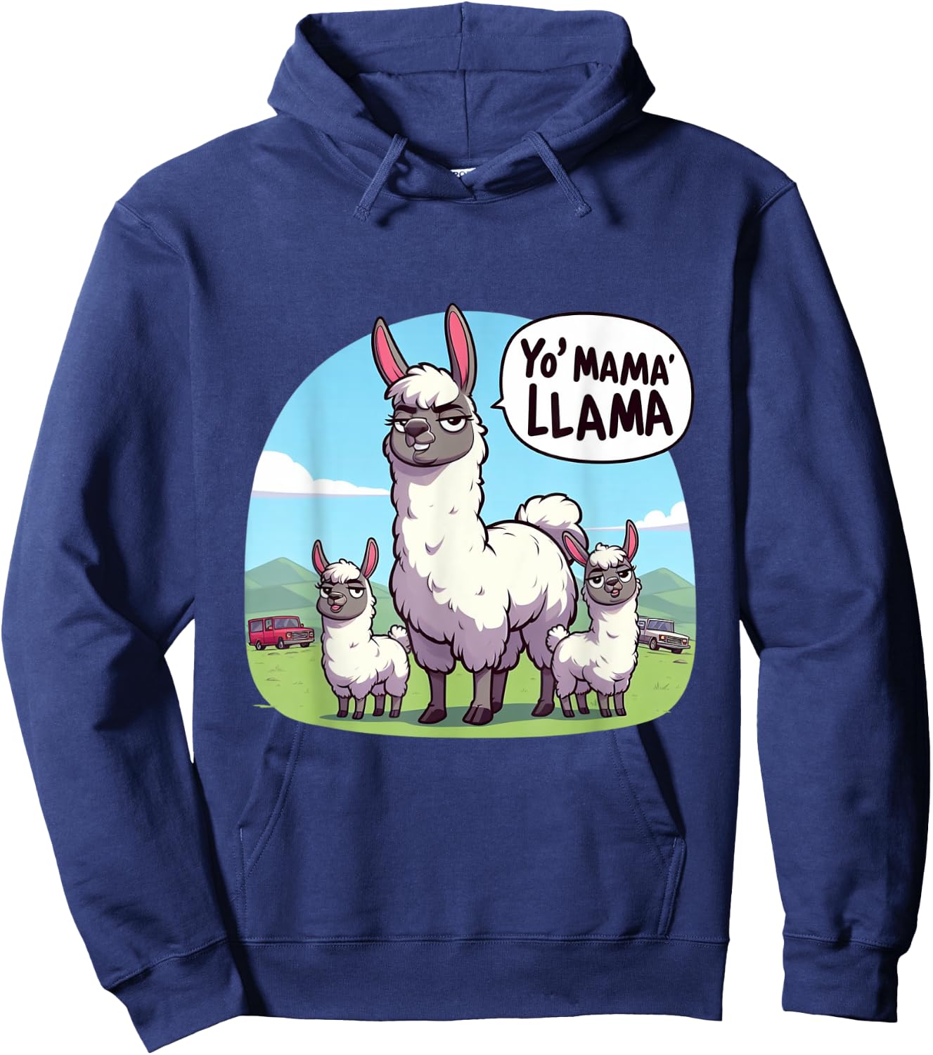 Yo Mama Llama Cartoon 80s 90s Yo Mama Joke Hoodie - Hoodie | Navy