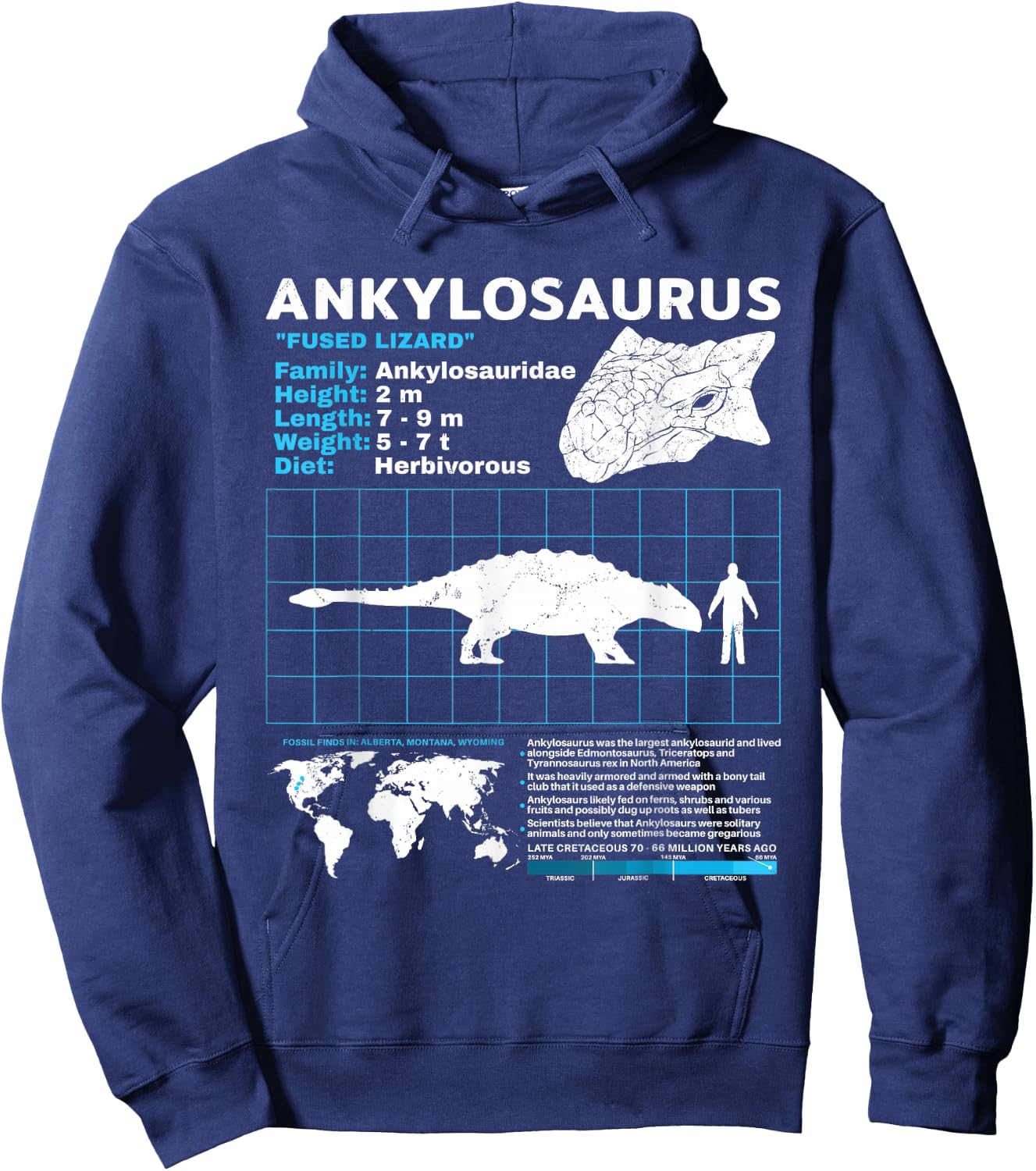 Ankylosaurus fact sheet Dinosaur Facts Hoodie - Hoodie | Navy