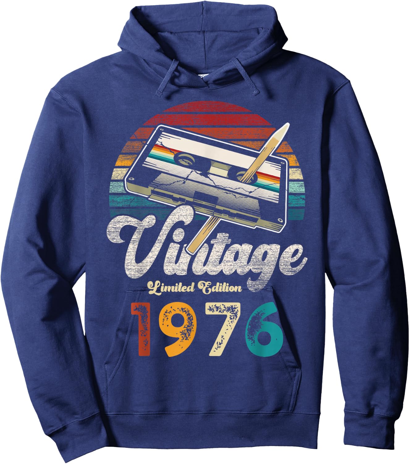 Vintage 1976 Birthday 49 Years Cassette Pencil Hoodie - Hoodie | Navy
