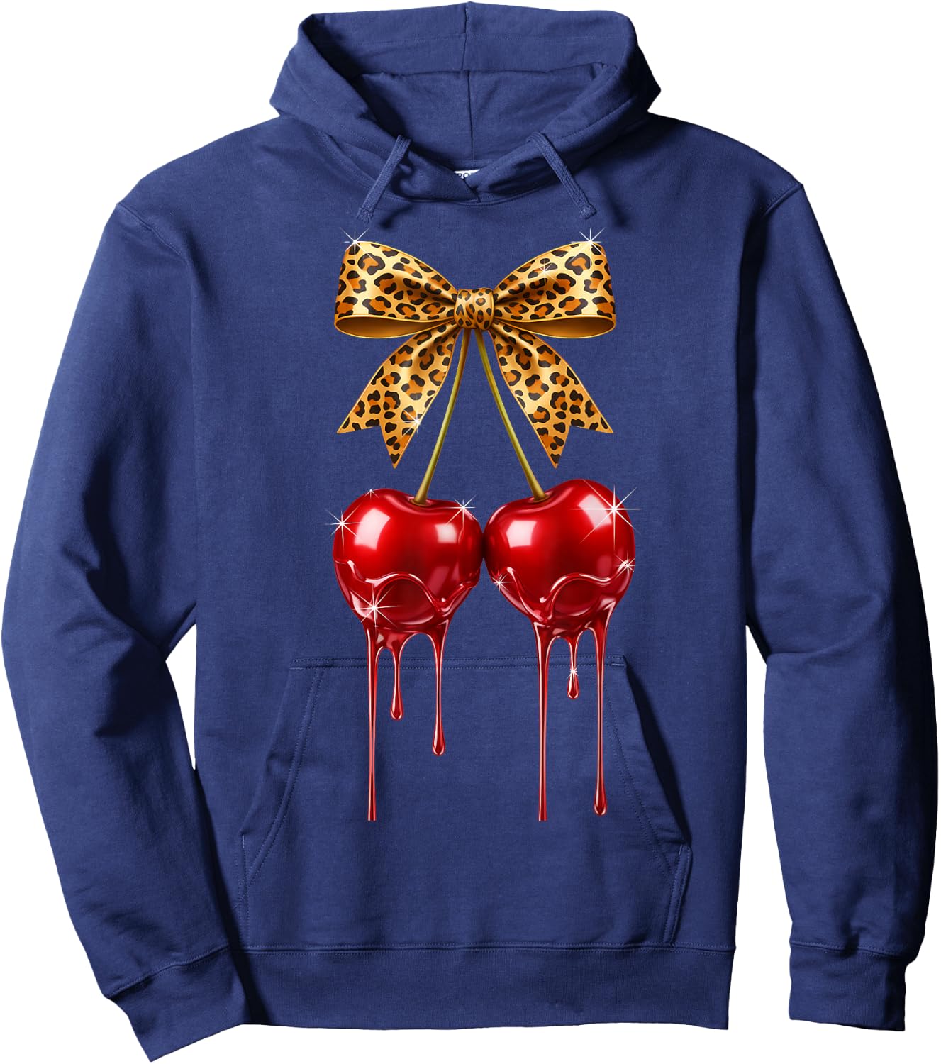 Cherry Bow Coquette Red Cherries Hoodie - Hoodie | Navy