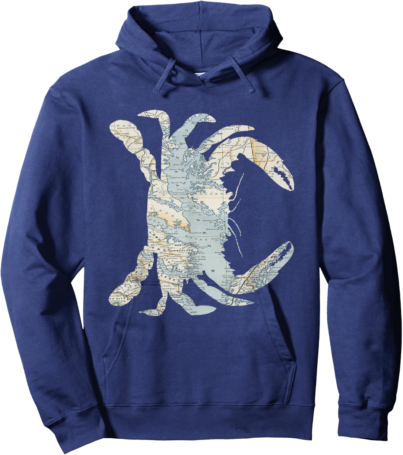 Chesapeake Bay Map Crab Silhouette Hoodie - Hoodie | Navy
