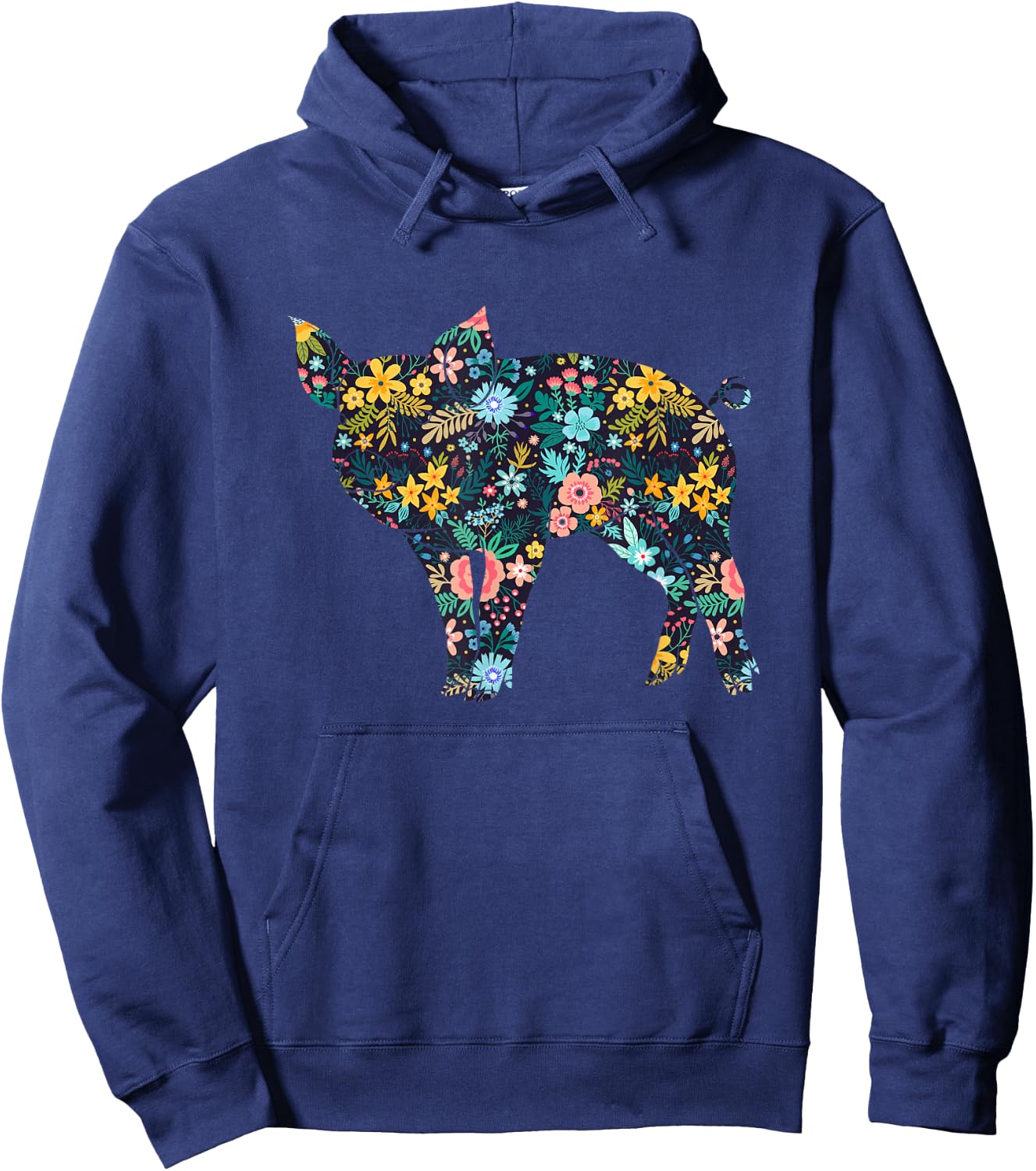 Floral Piglet Silhouette Girls Graphic Pig Hoodie - Hoodie | Navy