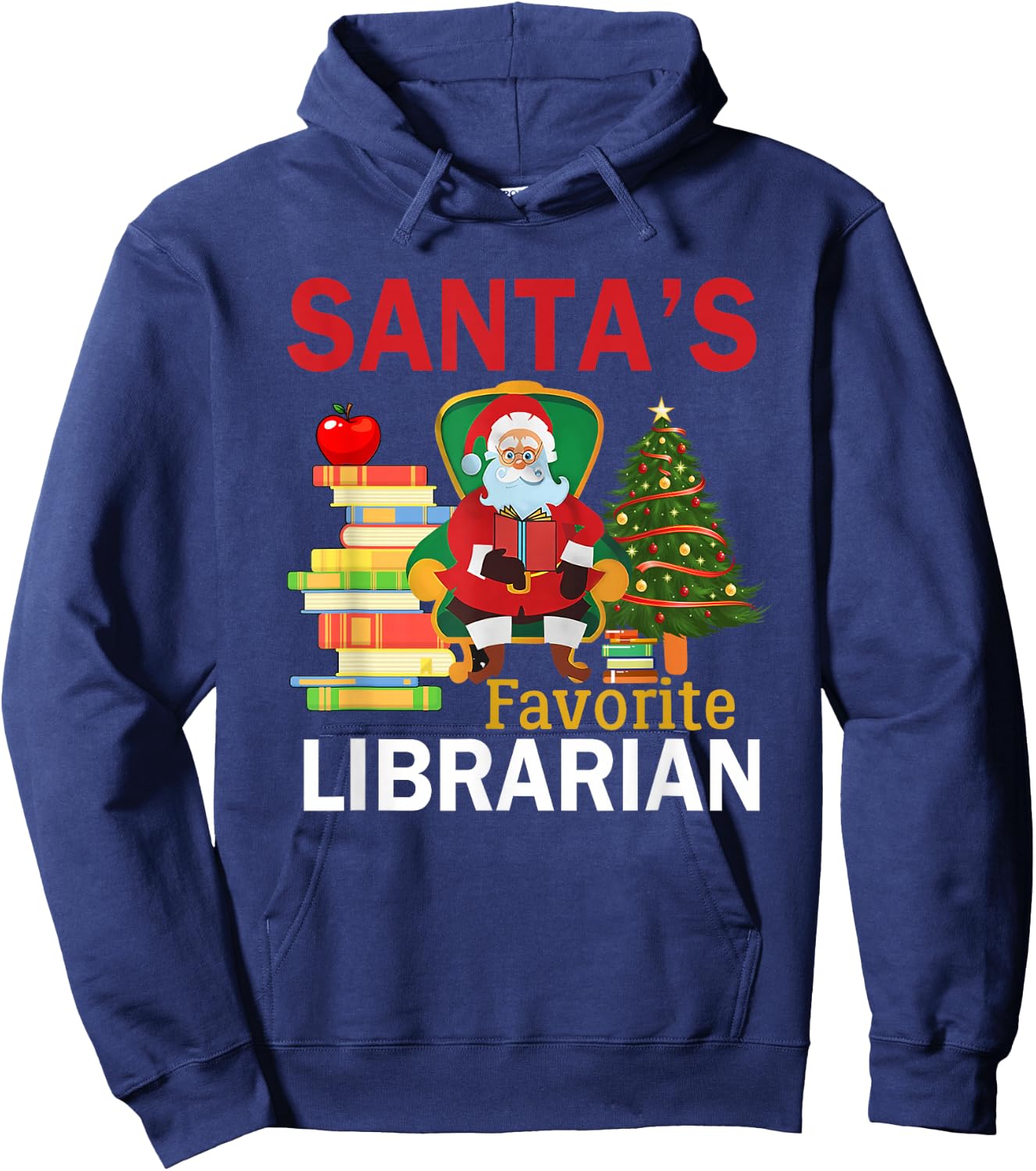 Santa's Favorite Librarian Books Christmas Tree Hoodie - Hoodie | Navy