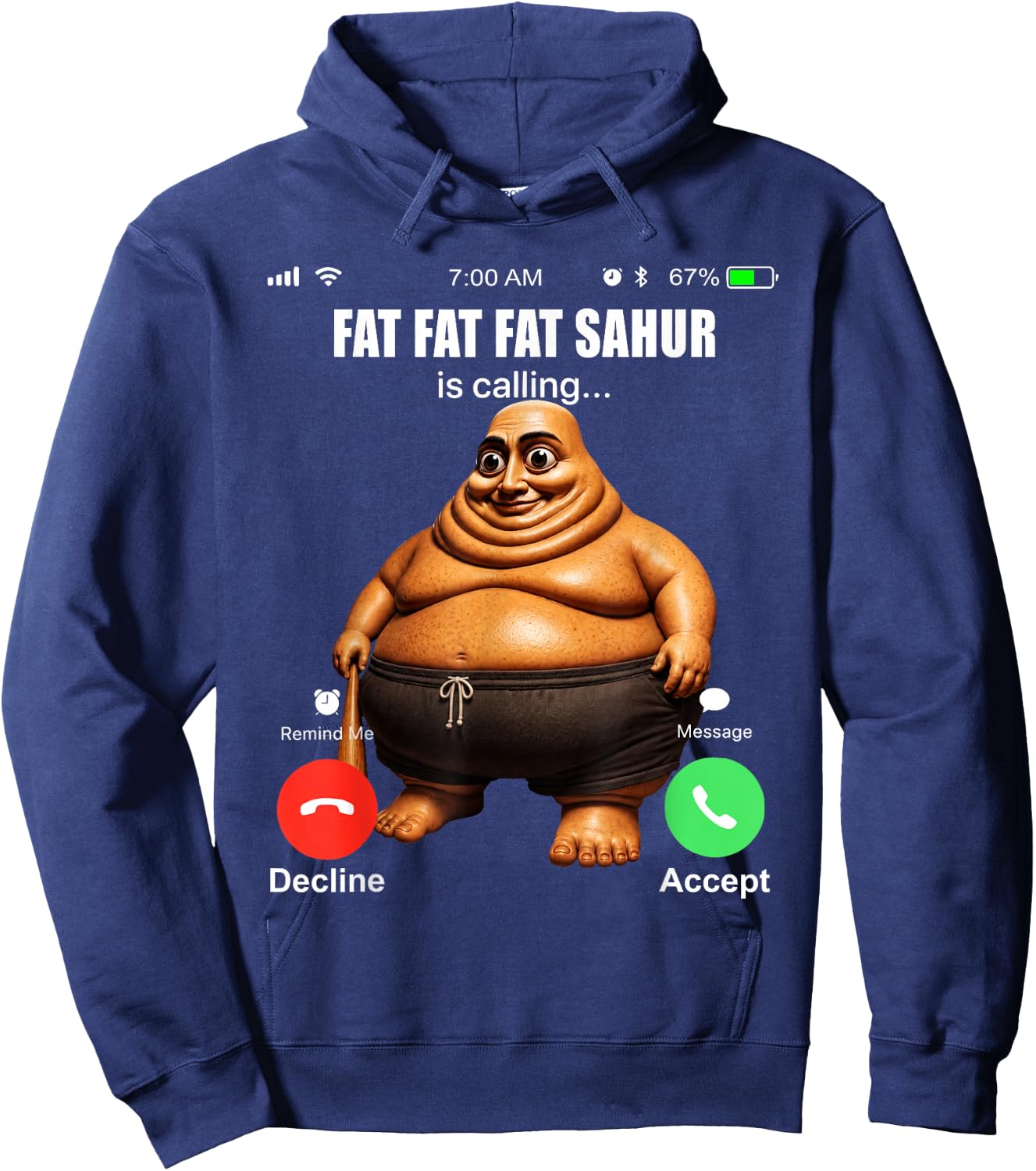 Funny Fat Fat Sahur is Calling Brainrot Meme Hoodie - Hoodie | Navy