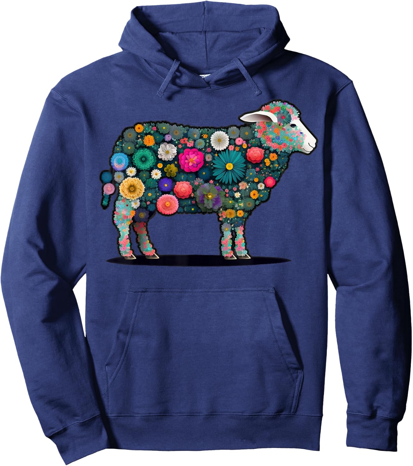 Cute Flower Sheep on summer Floral Sheep Hoodie - Hoodie | Navy