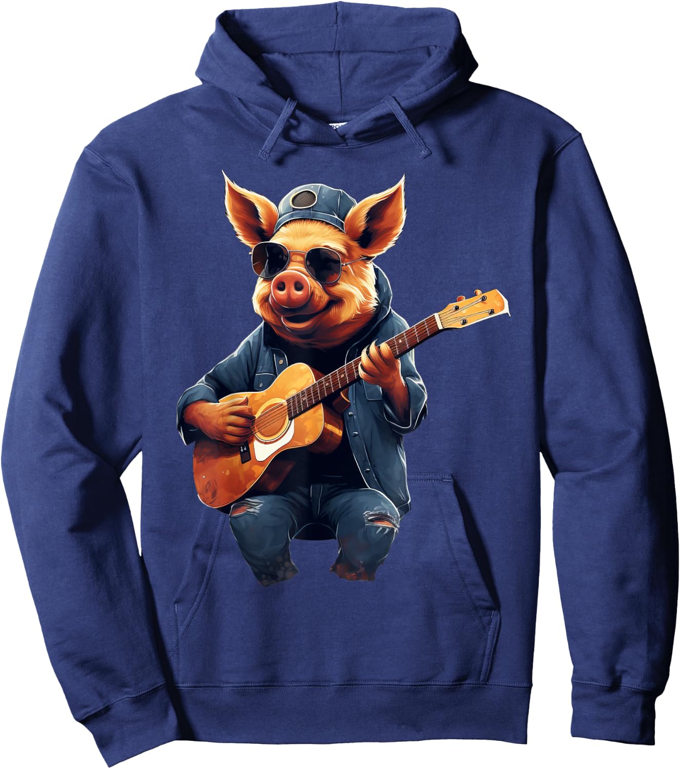 Cute Pig Playing Guitar Pigs Musician Music Hoodie - Hoodie | Navy