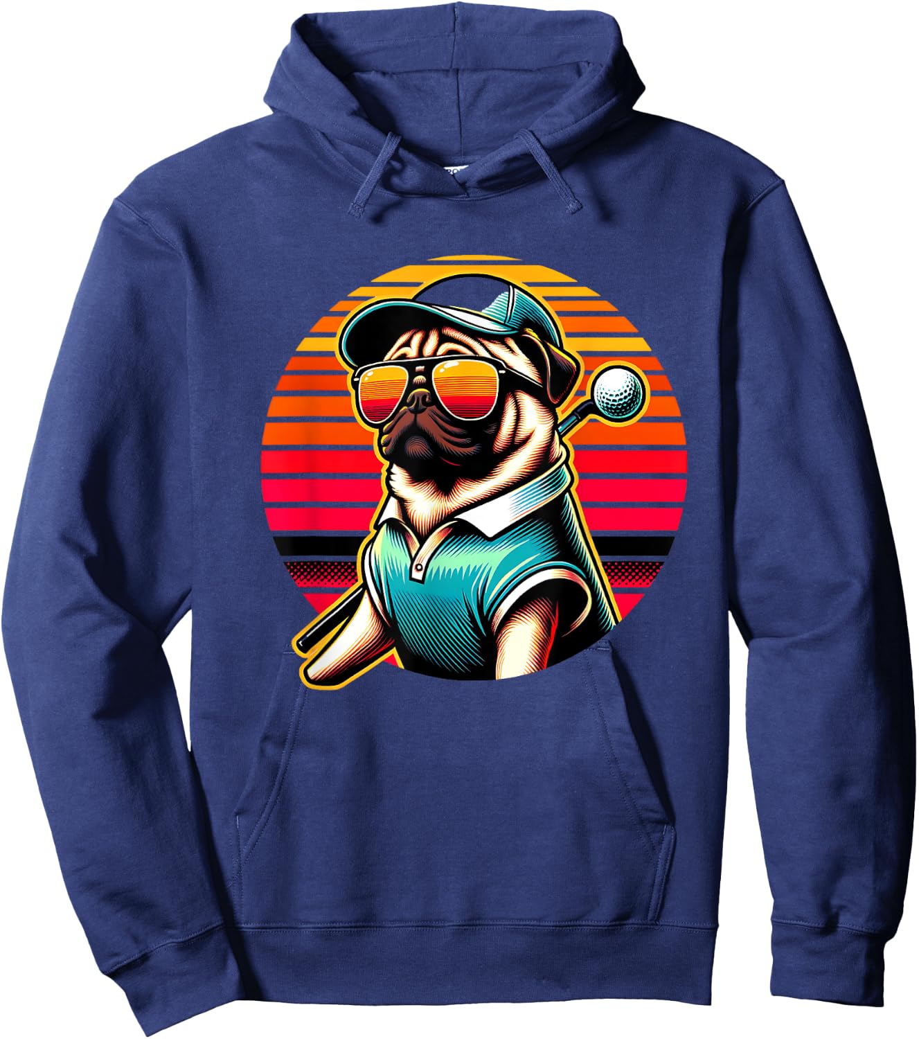 Funny Pug Golfer Dog Golfing Sports Women Kids Hoodie - Hoodie | Navy