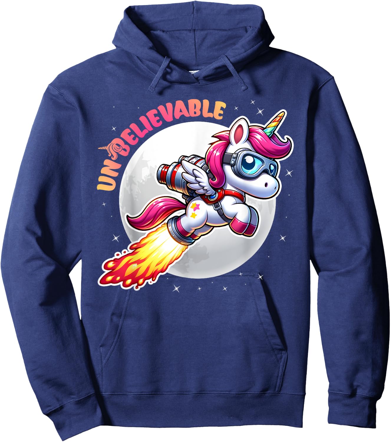 Unbelievable Unicorn Jetpack Moon Adventure Hoodie - Hoodie | Navy