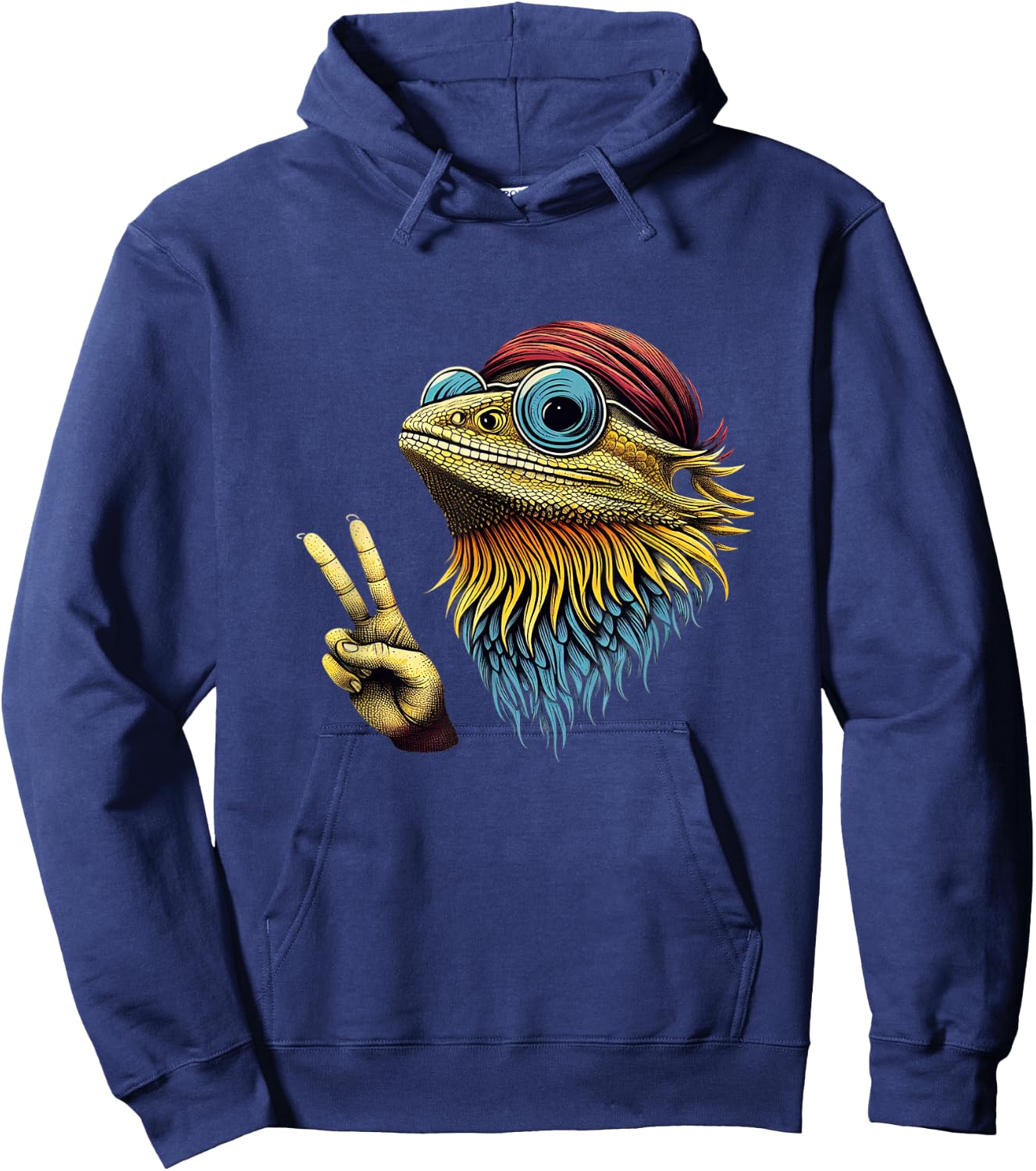 Bearded Dragons Reptile Lizard Pet Hippie Style Hoodie - Hoodie | Navy