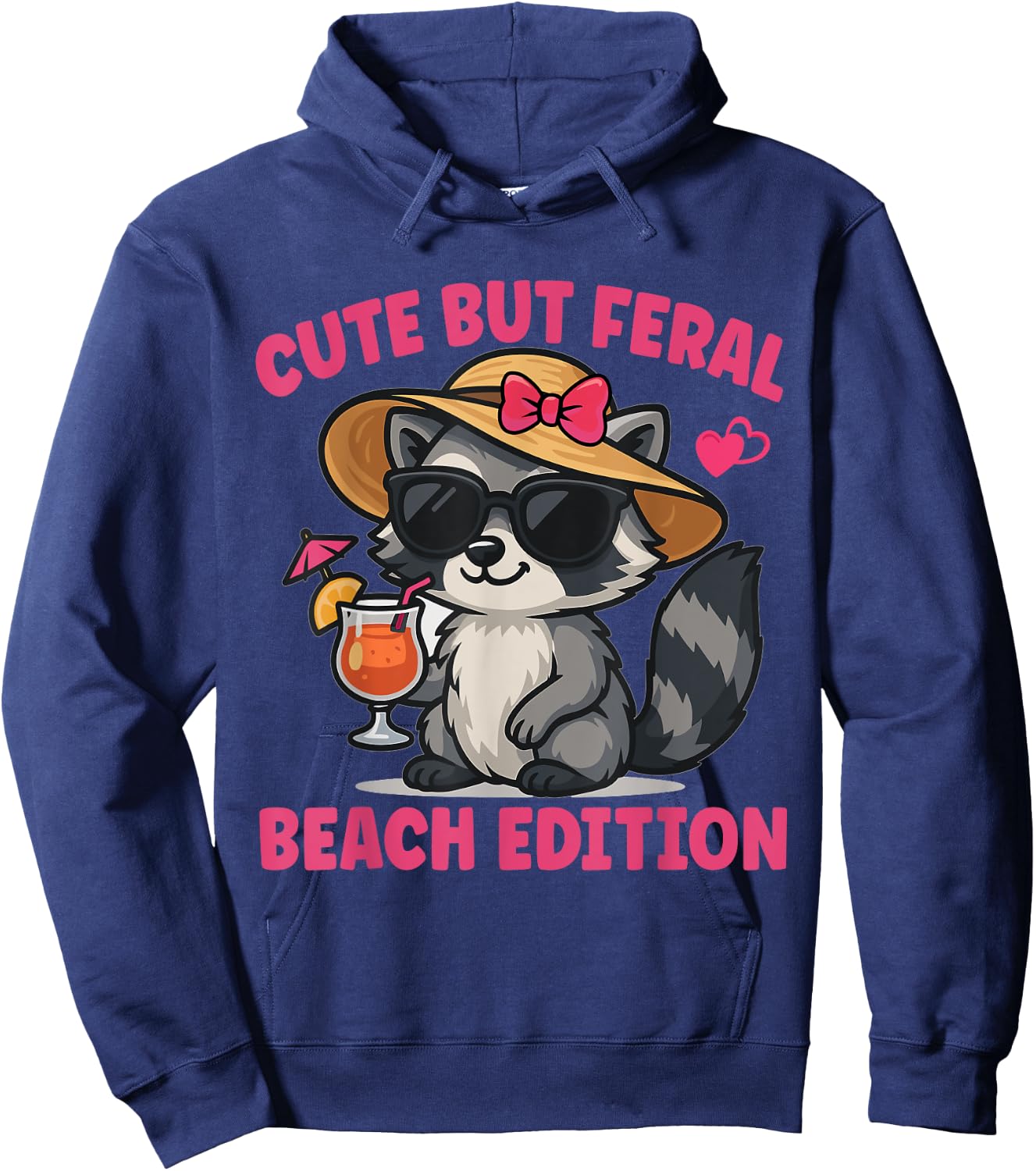 Cute But Feral Beach Edition Raccoon Hoodie - Hoodie | Navy