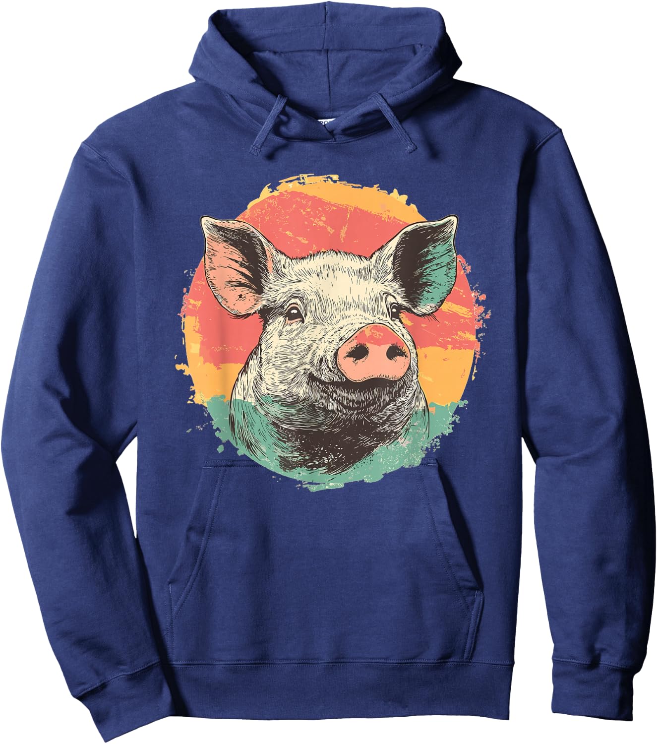Vintage Pig Sunset Retro Farm Style Animal Hoodie - Hoodie | Navy