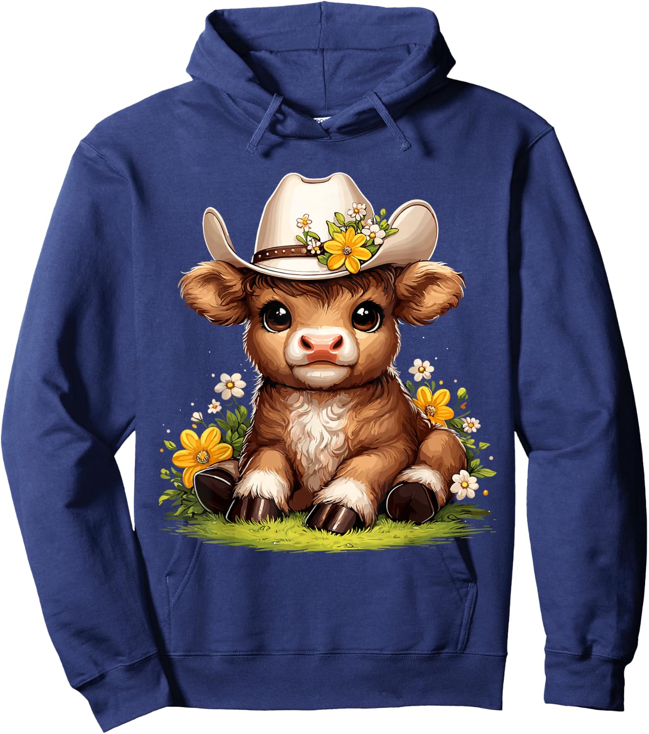 Scottish Highland Cow Flowers Cattle Hairy Cow Hoodie - Hoodie | Navy
