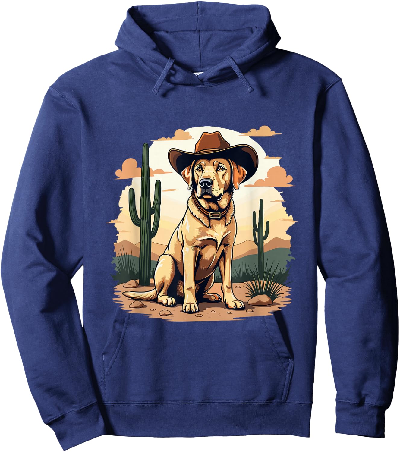 Labrador Cowboy Hat Cactus Desert Funny Lab Dog Hoodie - Hoodie | Navy