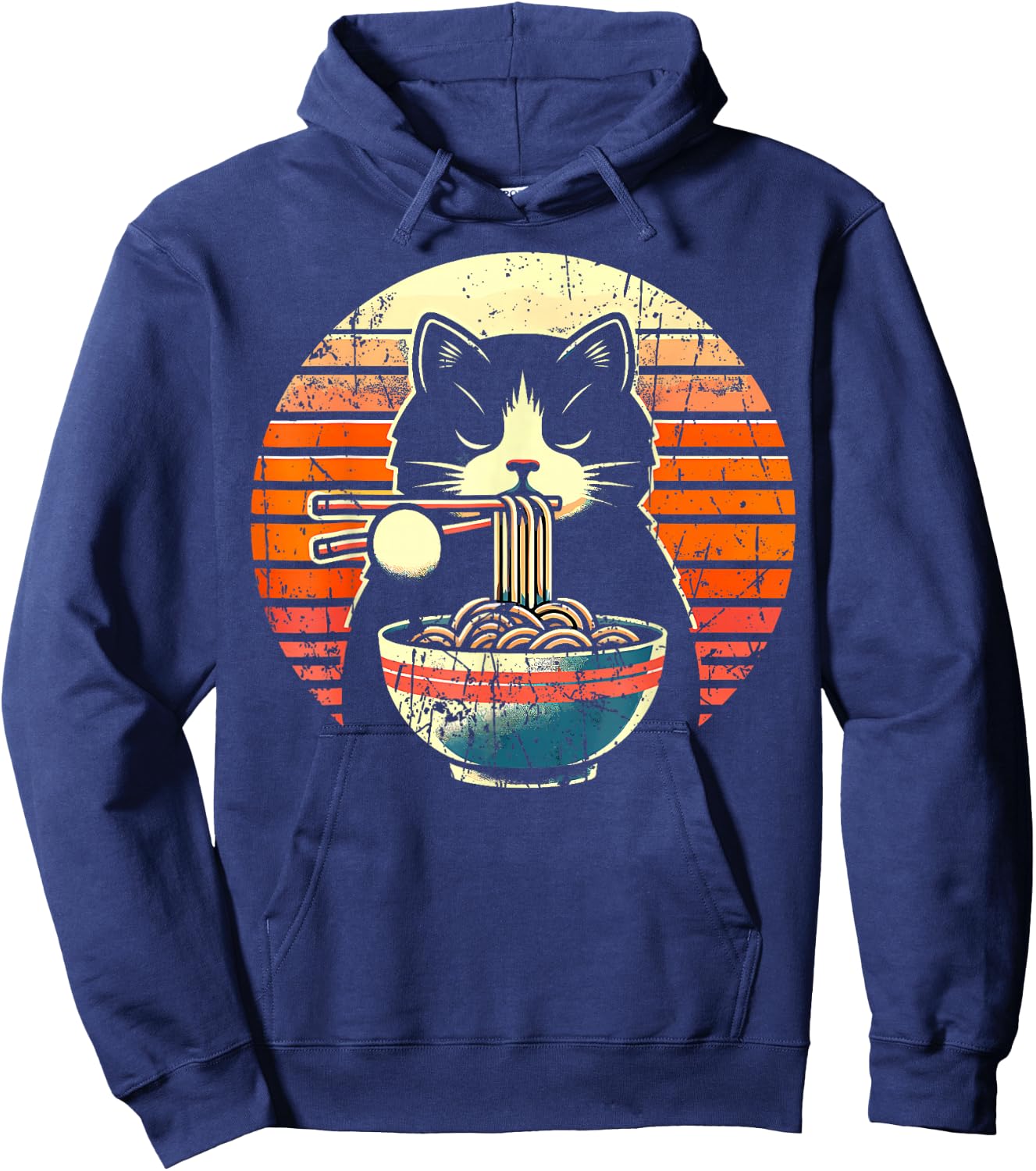 Cat Ramen Noodle Japanese Anime Kawaii Cat Hoodie - Hoodie | Navy