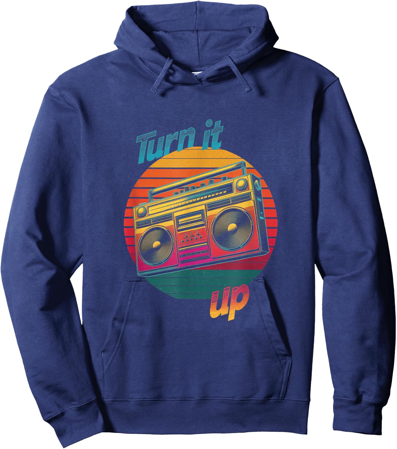 Retro Boombox Turn It Up Design Hoodie - Hoodie | Navy