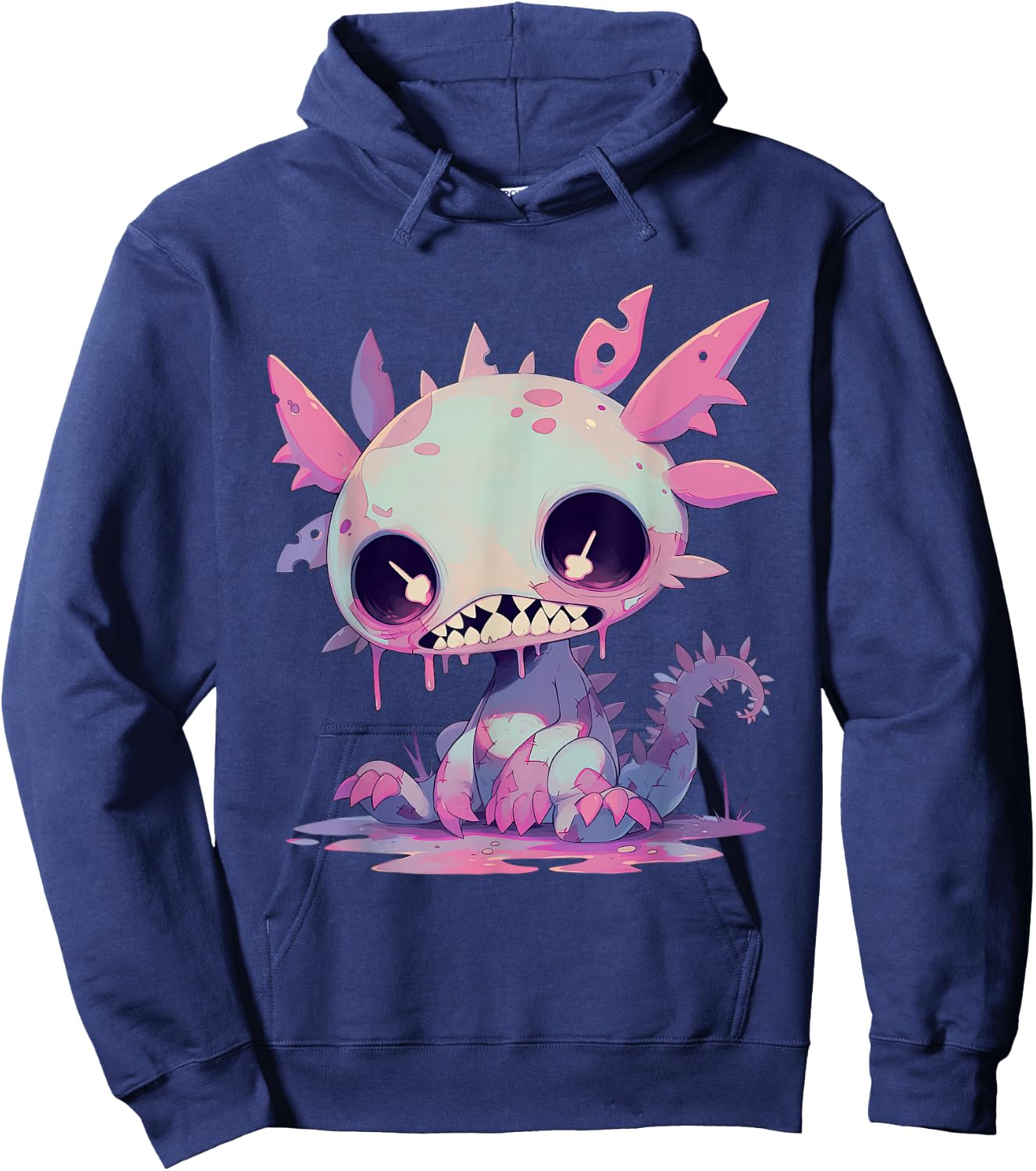 Kawaii Pastel Goth Creepy Cute Zombie Axolotl Hoodie - Hoodie | Navy