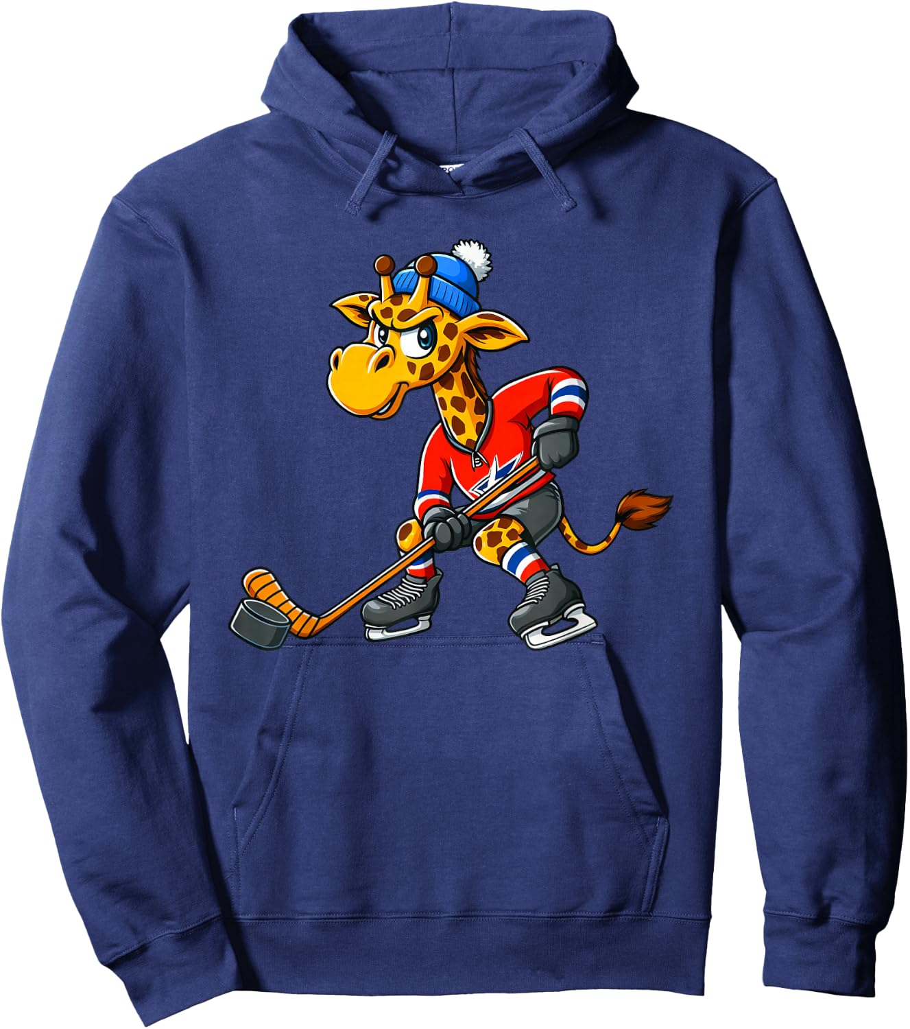 Cool Cartoon Hockey Giraffe Hoodie - Hoodie | Navy