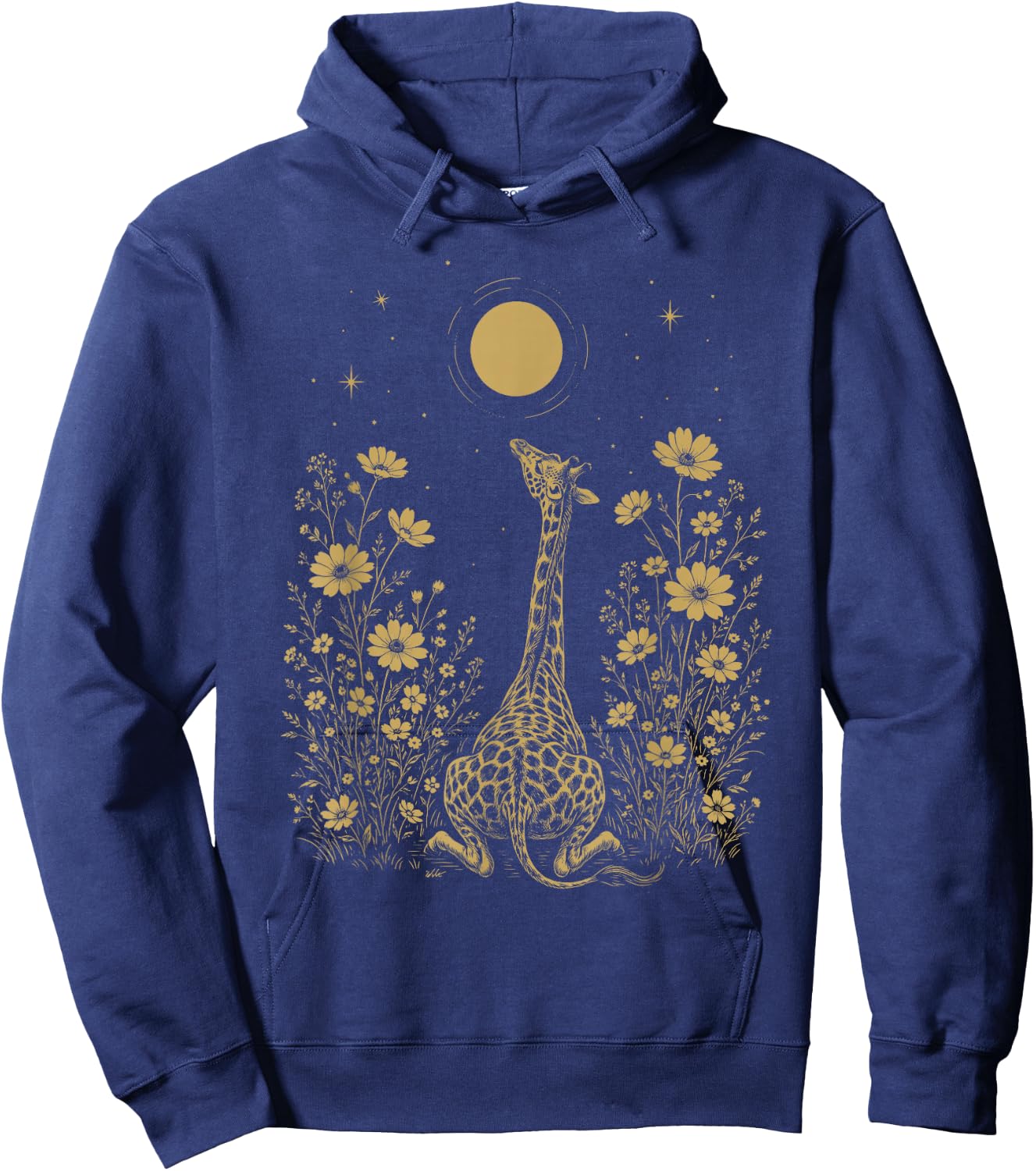 Giraffe Moon Night Flower Minimalist Boho Lover Hoodie - Hoodie | Navy