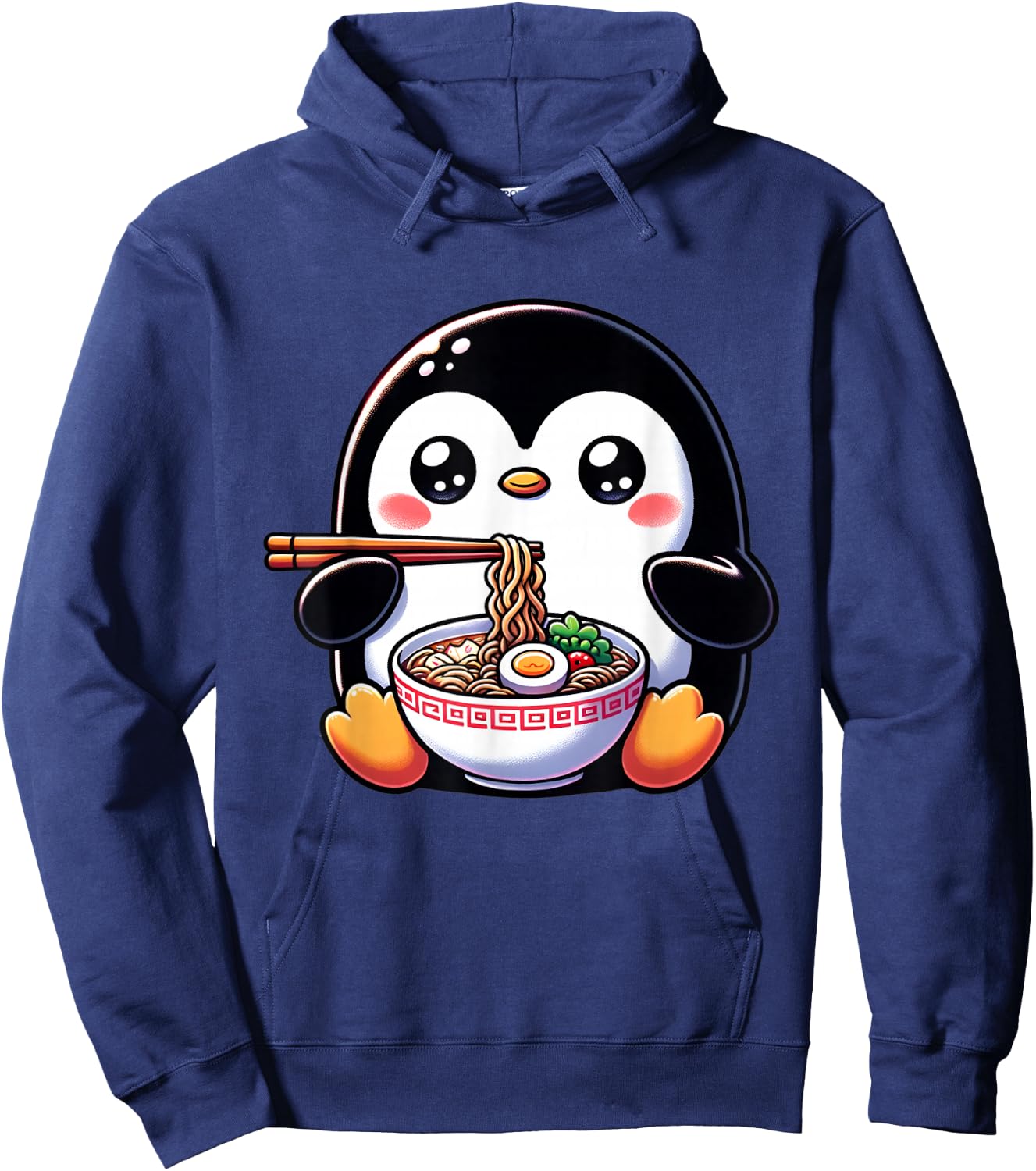 Kawaii Penguin Eating Ramen Noodles Hoodie - Hoodie | Navy