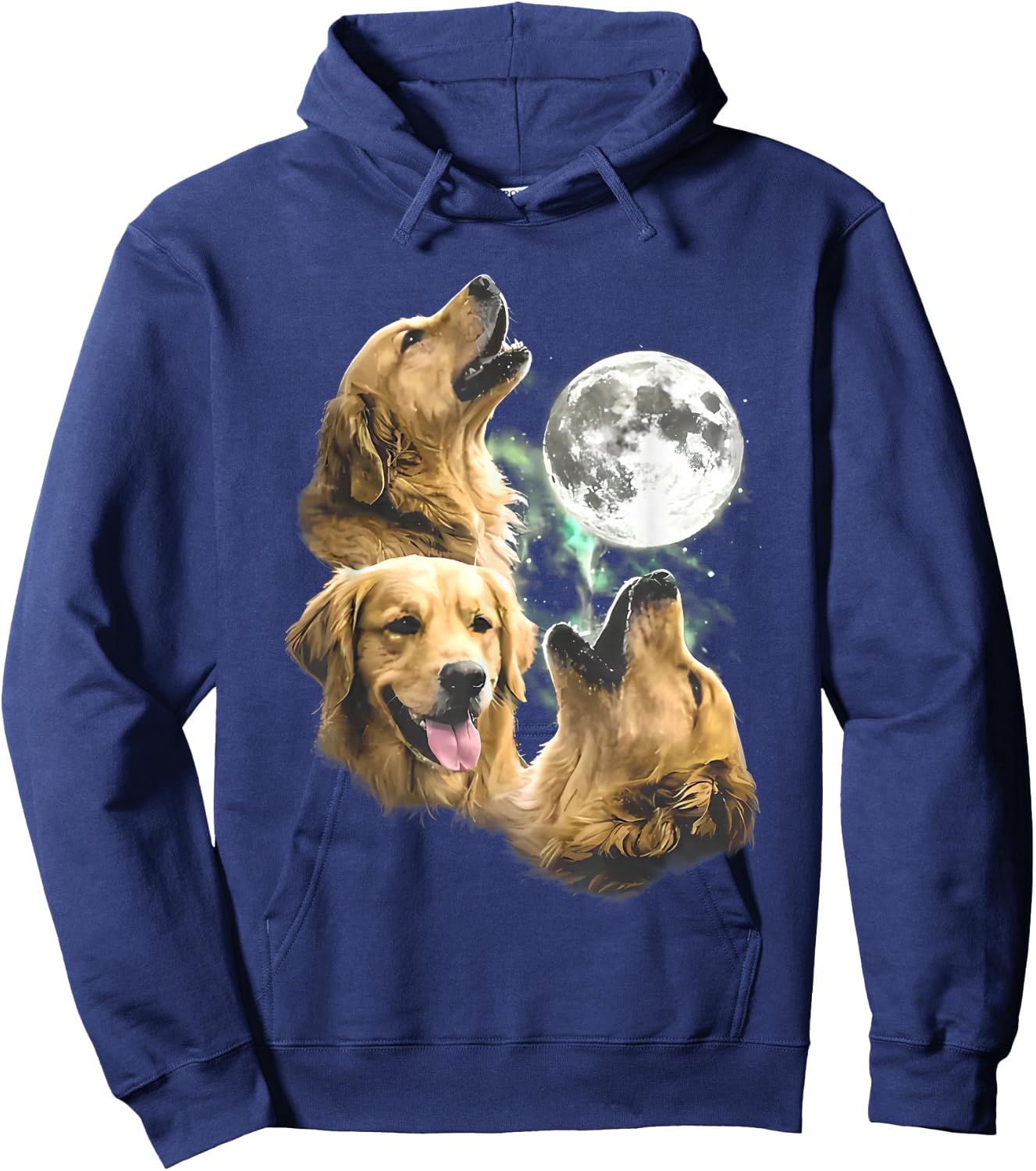 Three Golden Retrievers Howling at the Moon Hoodie - Hoodie | Navy
