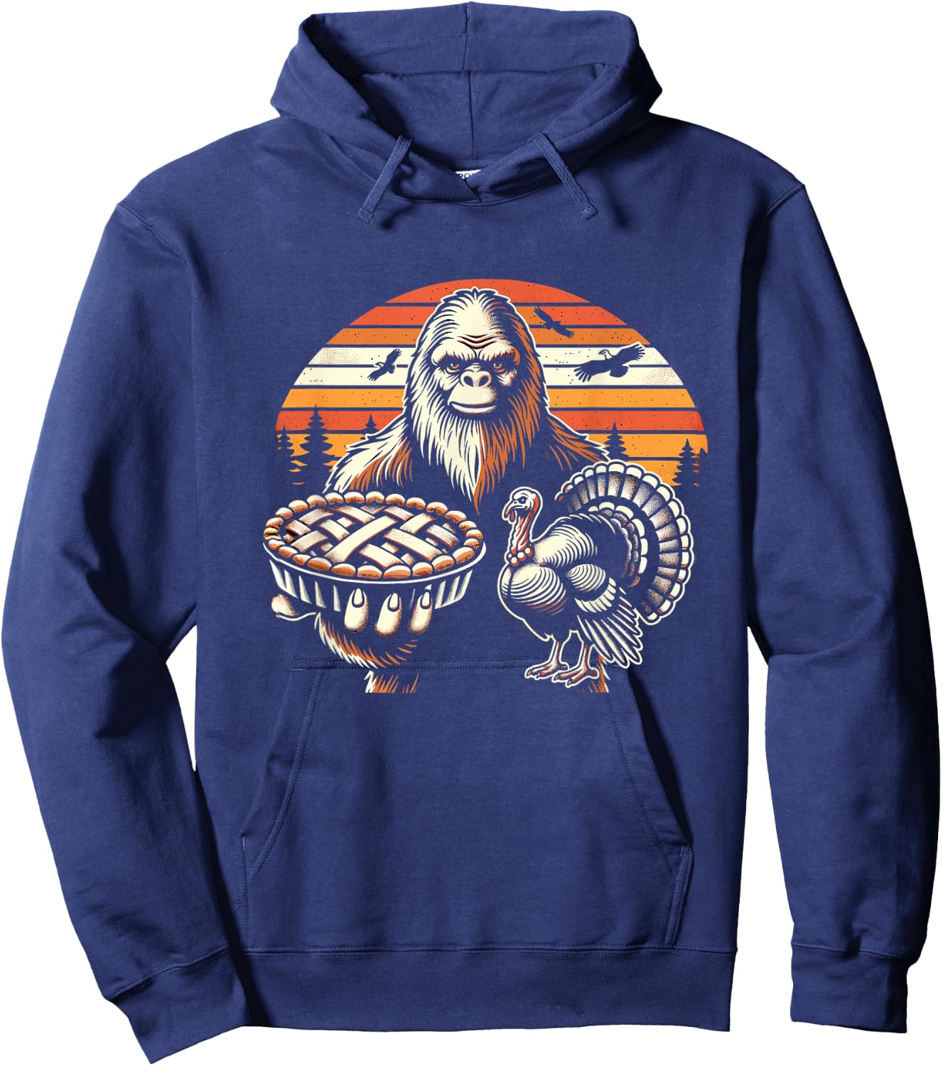 Funny Bigfoot Sasquatch turkey Thanksgiving Hoodie - Hoodie | Navy