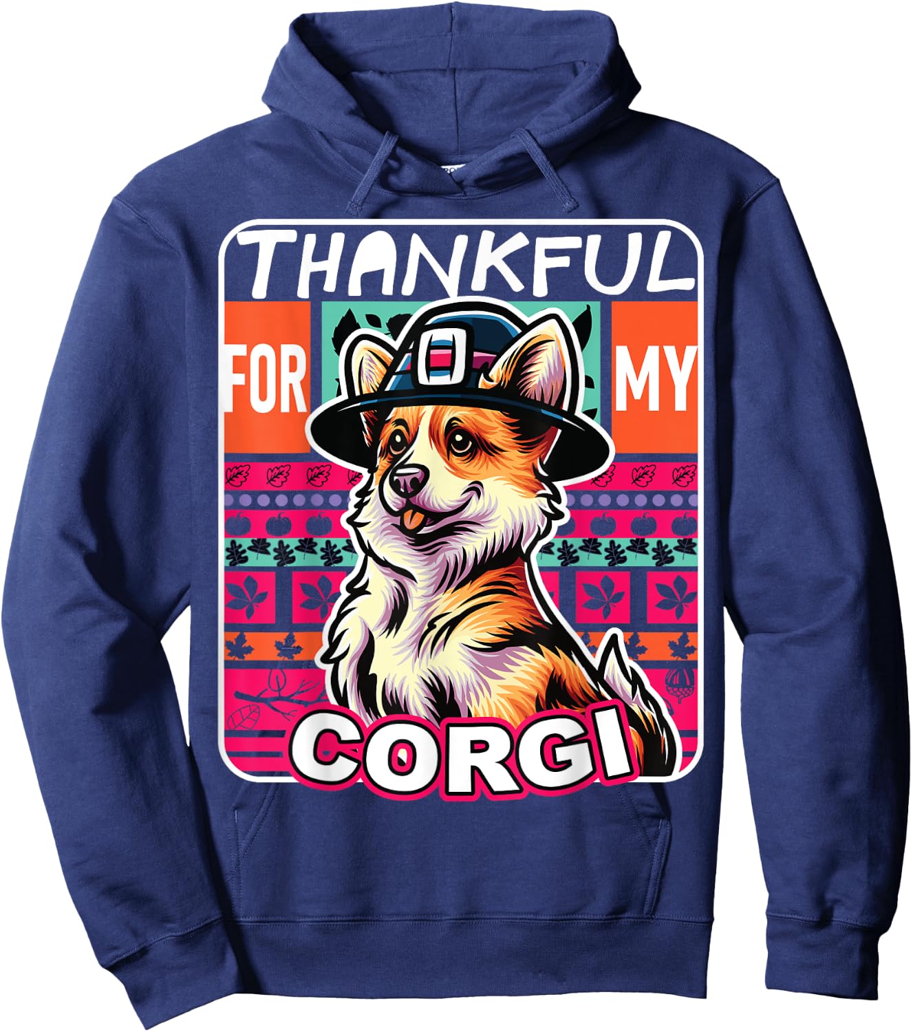 Corgi Dog Scarf Pilgrim Happy Thanksgiving Hoodie - Hoodie | Navy