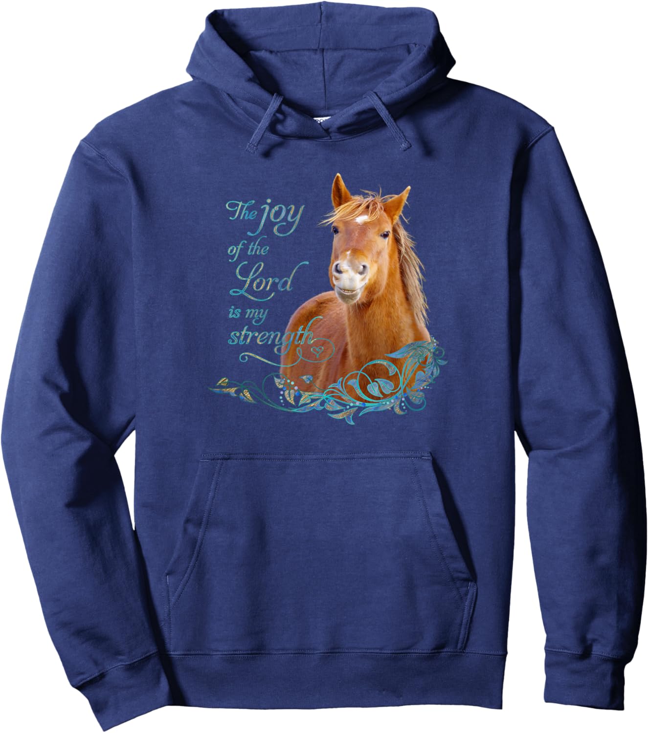 Christian Bible Verse Smiling Horse Hoodie - Hoodie | Navy