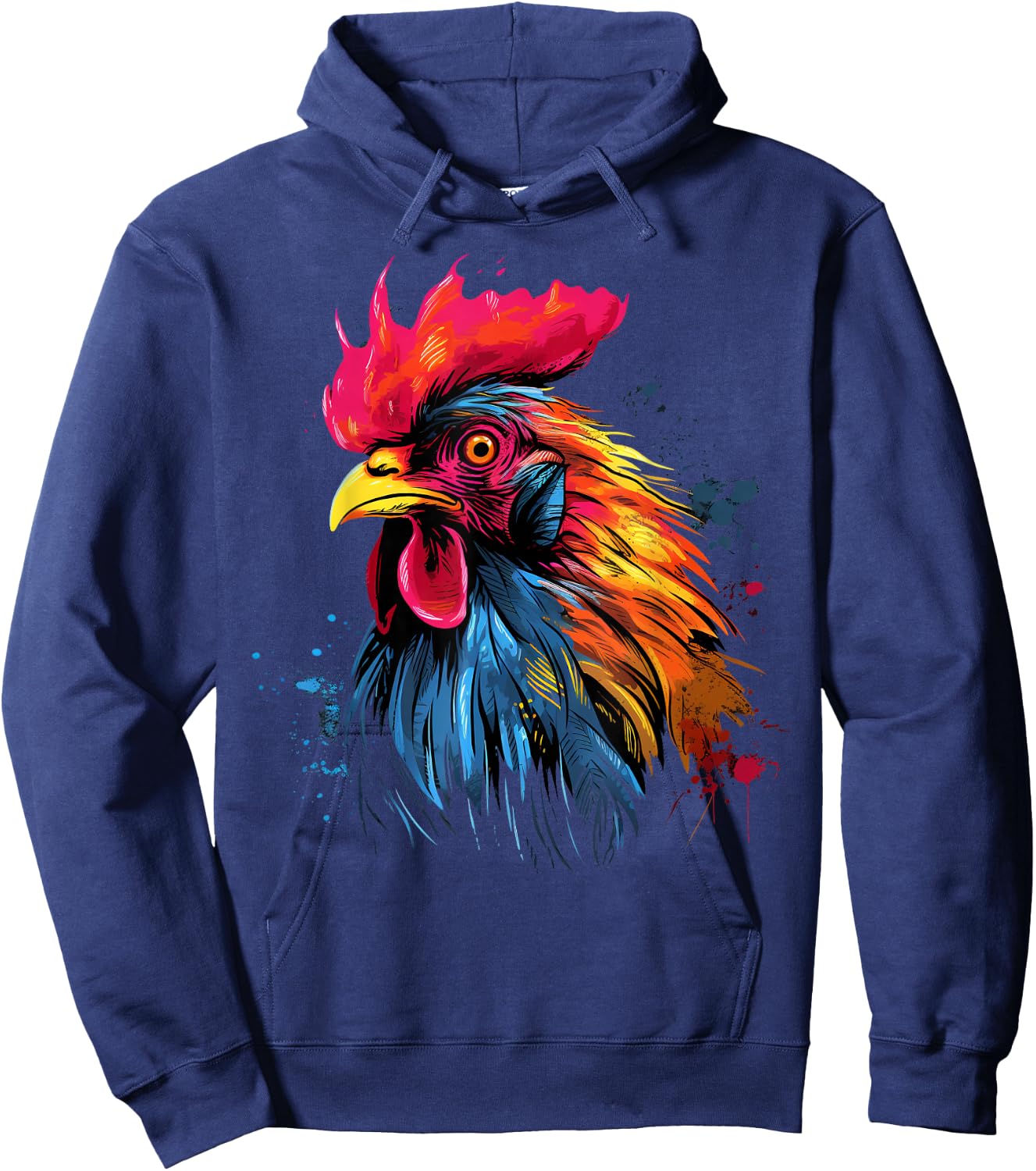 Cool Rooster on Colorful Painted Rooster Hoodie - Hoodie | Navy