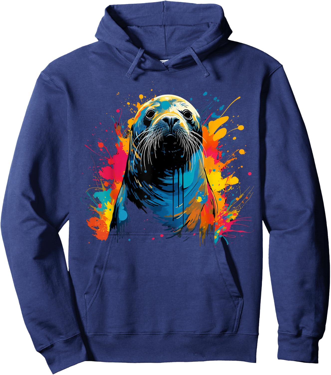 Artistic Colorful Pop Art painted Seal Hoodie - Hoodie | Navy