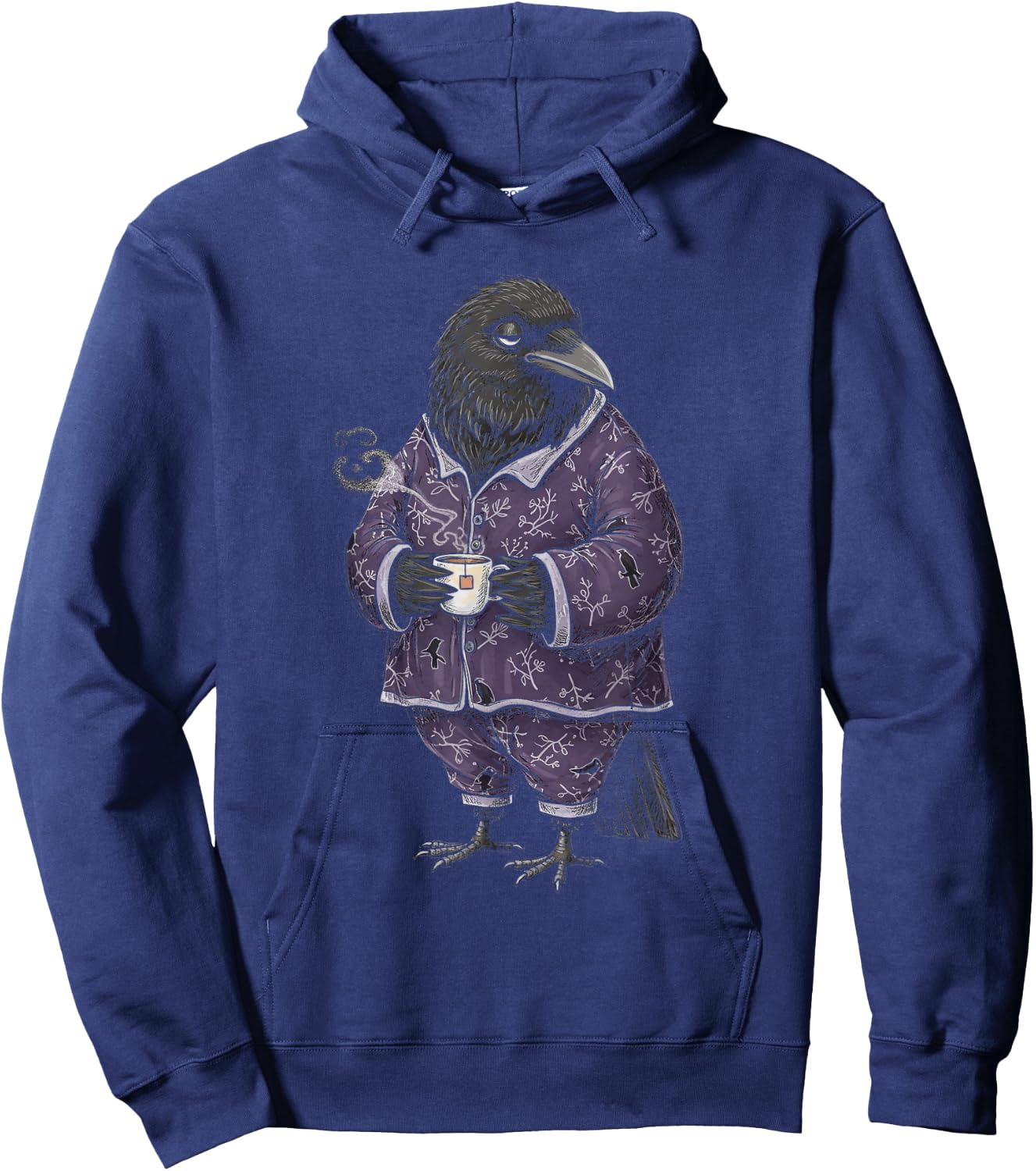 Funny Sleepy Raven With Tea Lovers Humor Pajama Hoodie - Hoodie | Navy