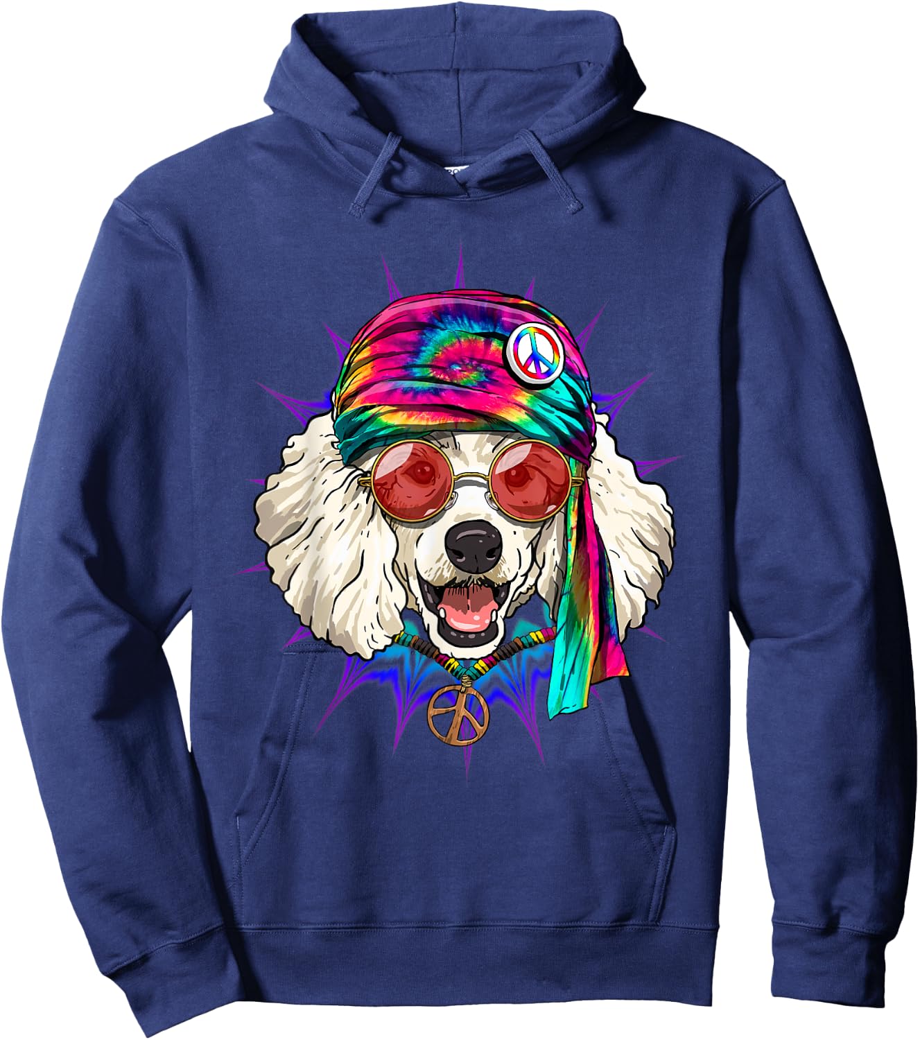 Tie Dye Hippie Poodle Hippiness Peace Love Dog Hoodie - Hoodie | Navy