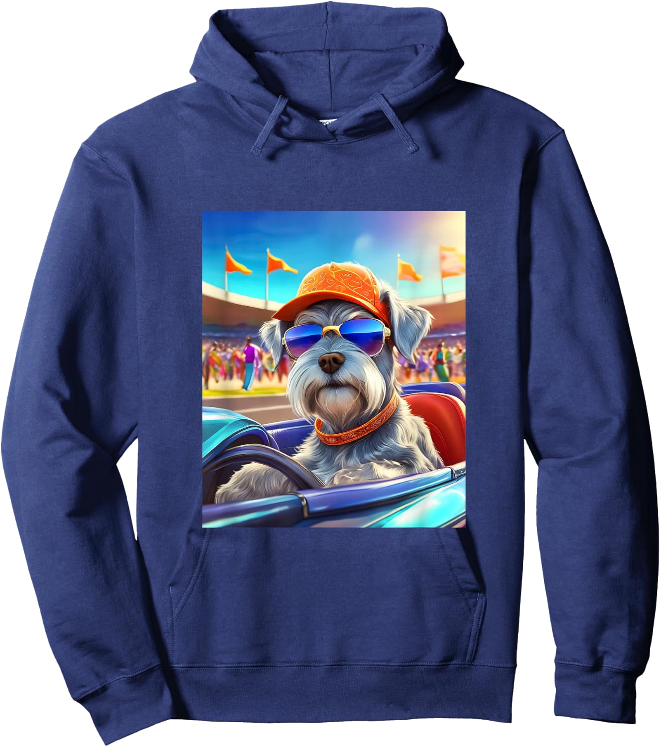 Mini Schnauzer Dog Driving Sports Race Car Hoodie - Hoodie | Navy