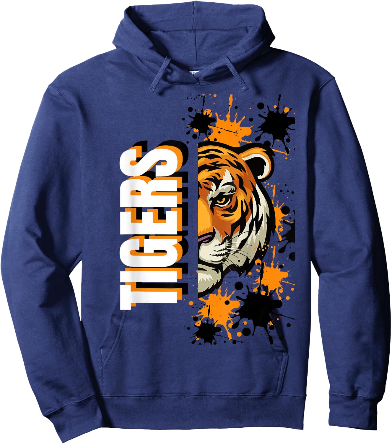 Tigers School Spirit Tiger Mascot Orange Black Hoodie - Hoodie | Navy