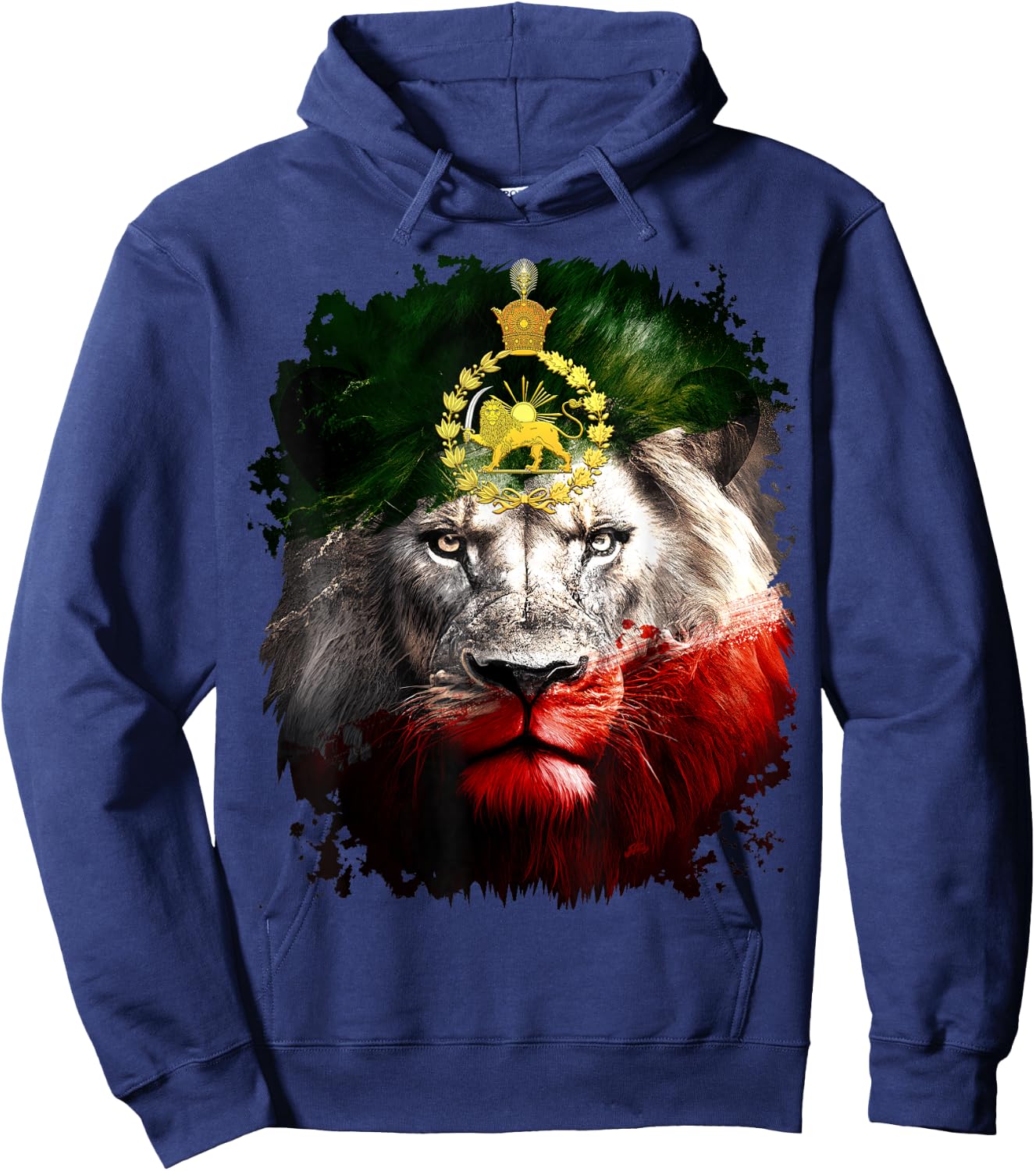 Iranian Flag Gold Lion Head Hoodie - Hoodie | Navy