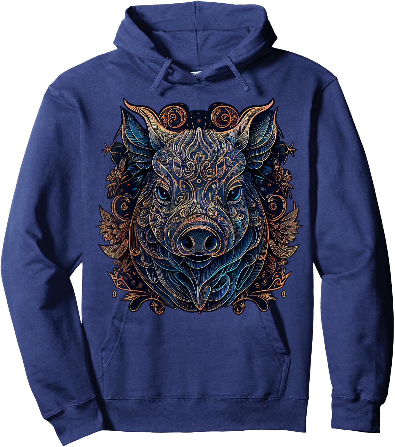 Chinese Zodiac Symbol Boar Animal Pig Astrology , Kids, -Adults, Short Sleeve, Black, Small, Classic Fit, Modern, Graphic, T Back, Cotton 60%, Polyester 40% Hoodie - Hoodie | Navy