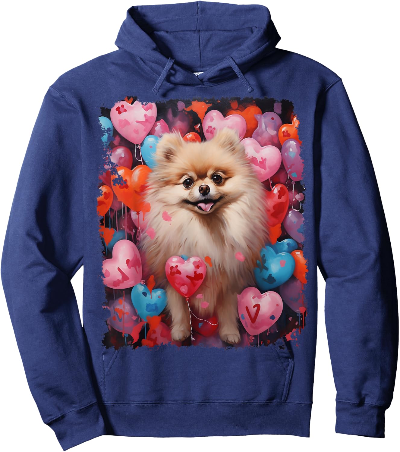 Dog Pomeranian Valentine's Day Hoodie - Hoodie | Navy