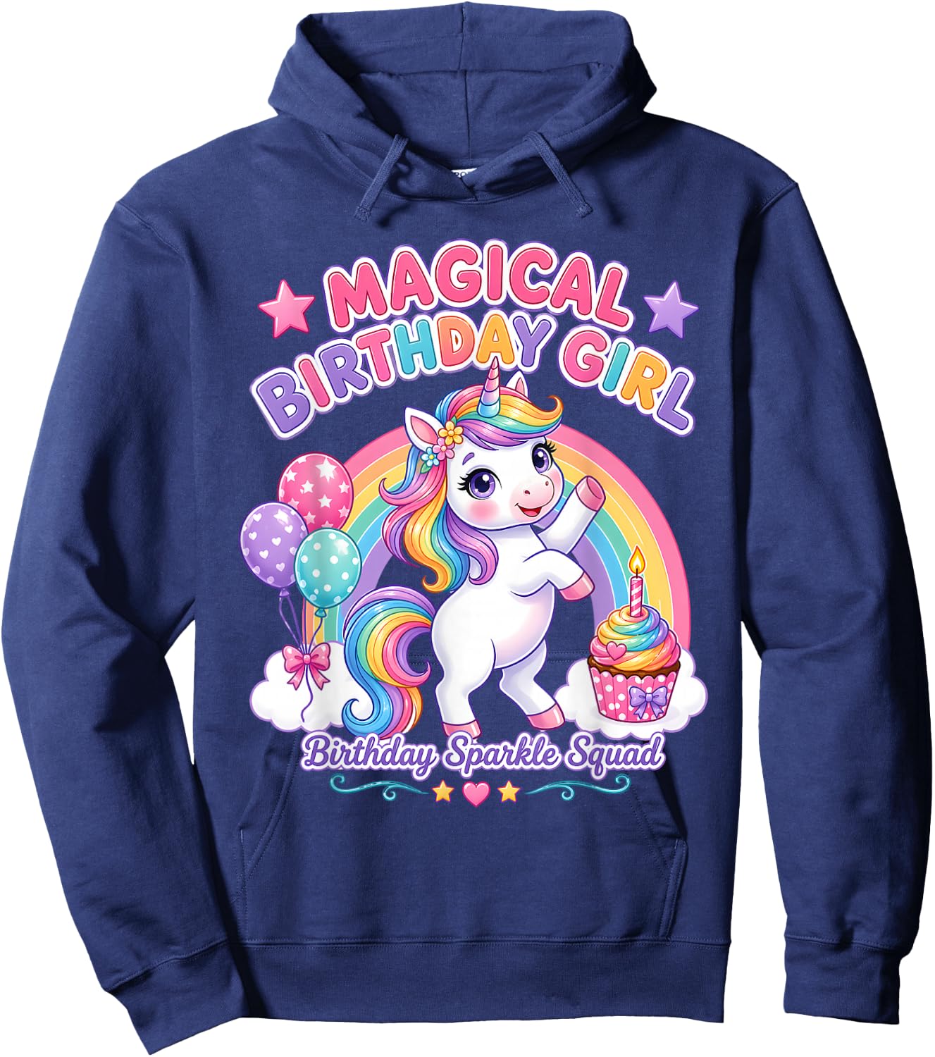 Rainbow Unicorn Birthday Girl Cupcake Party Hoodie - Hoodie | Navy