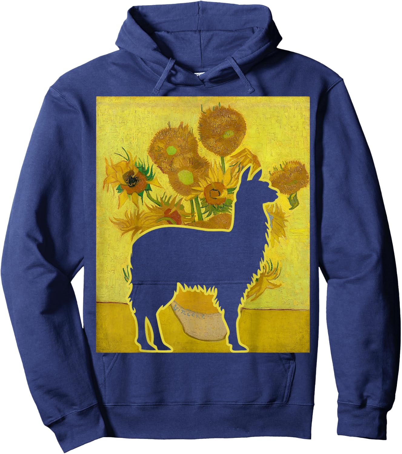 Llama Sunflowers Alpaca Van Gogh Llama Painting Hoodie - Hoodie | Navy