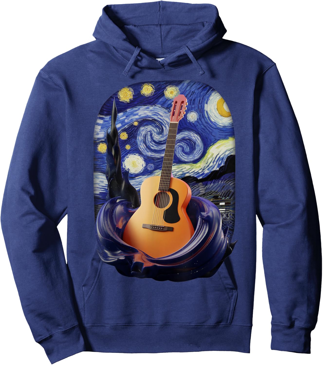Starry Night Inspired Acoustic Guitar Art Hoodie - Hoodie | Navy