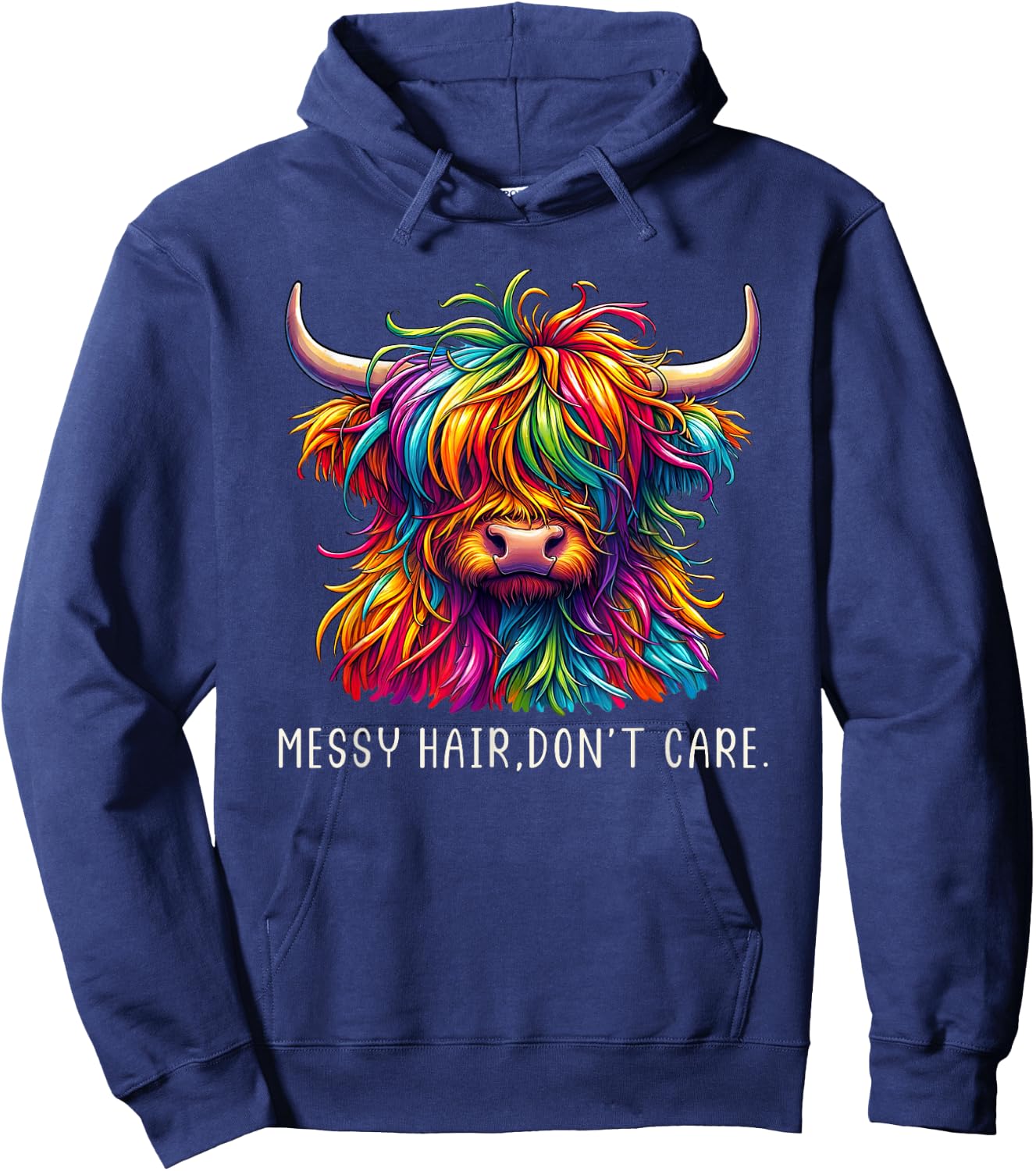 Highland Cow Messy Hair Colorful Hoodie - Hoodie | Navy