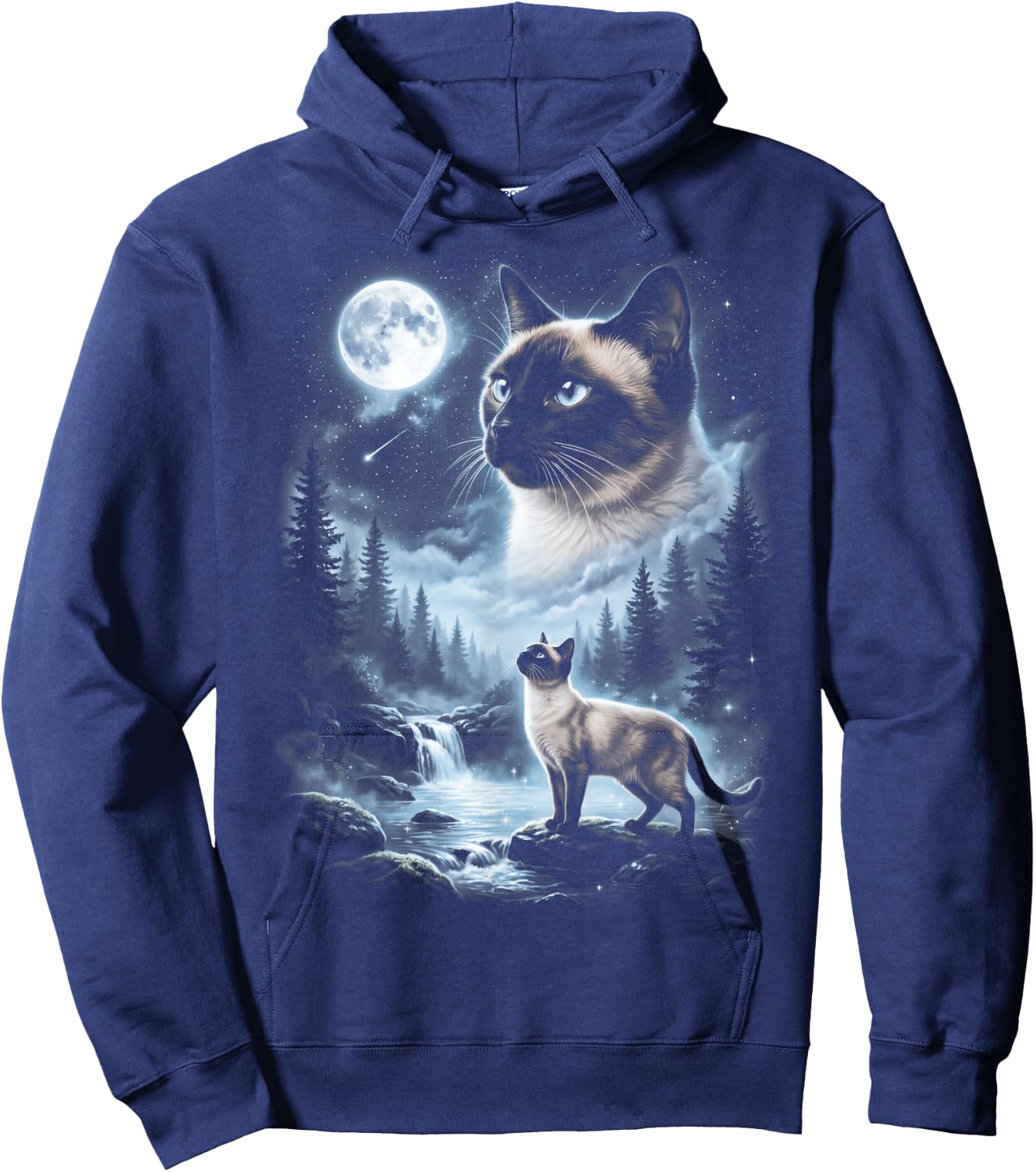 Siamese Cat Howling at Moon 90's Retro Hoodie - Hoodie | Navy