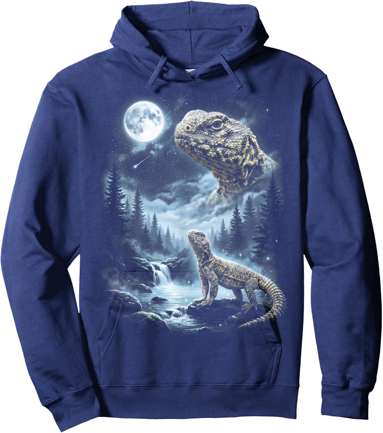 Uromastyx Howling at Moon 90's Retro Lizard Hoodie - Hoodie | Navy