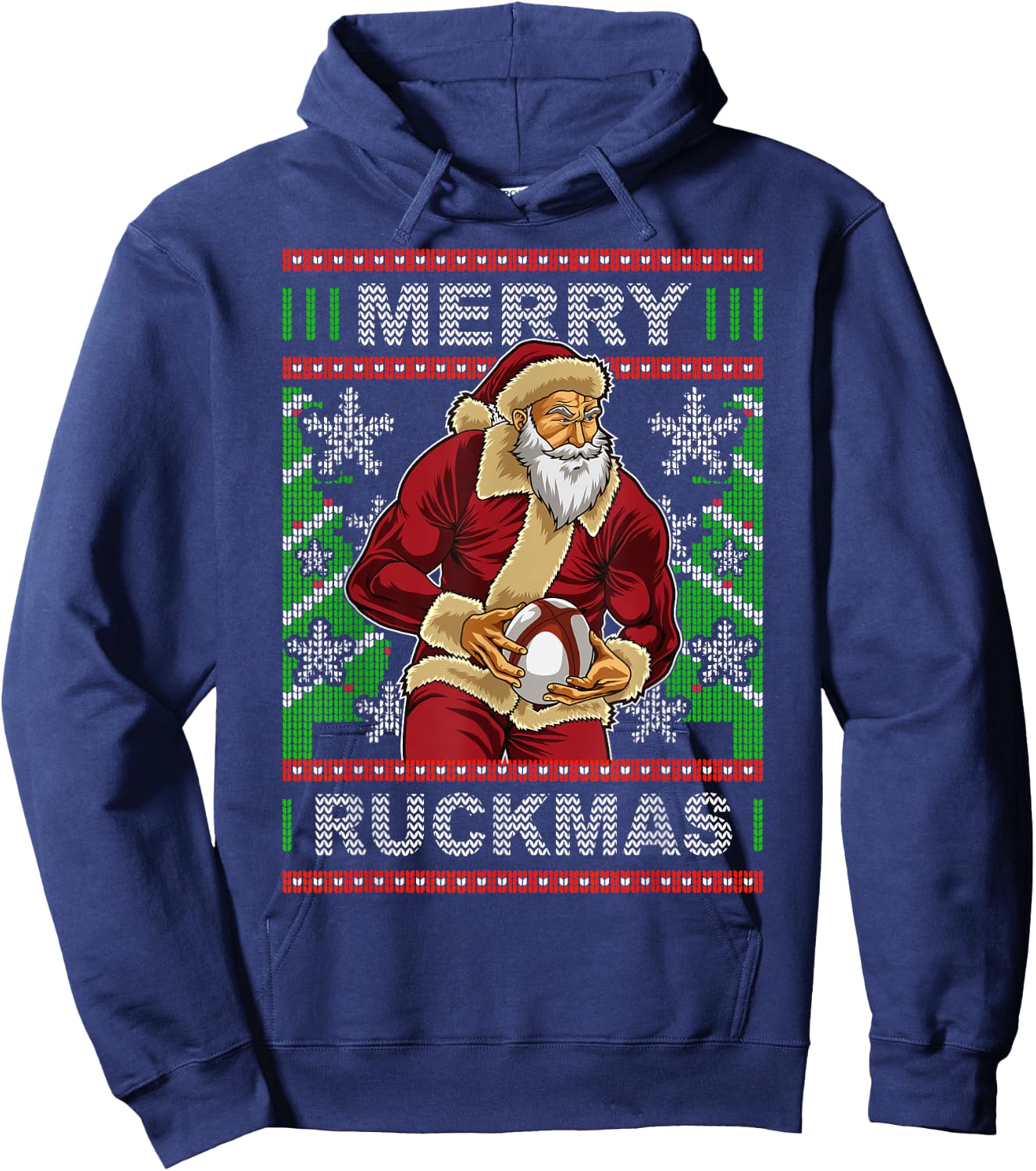 Rugby Ugly Christmas Santa Merry Ruckmas Xmas Hoodie - Hoodie | Navy