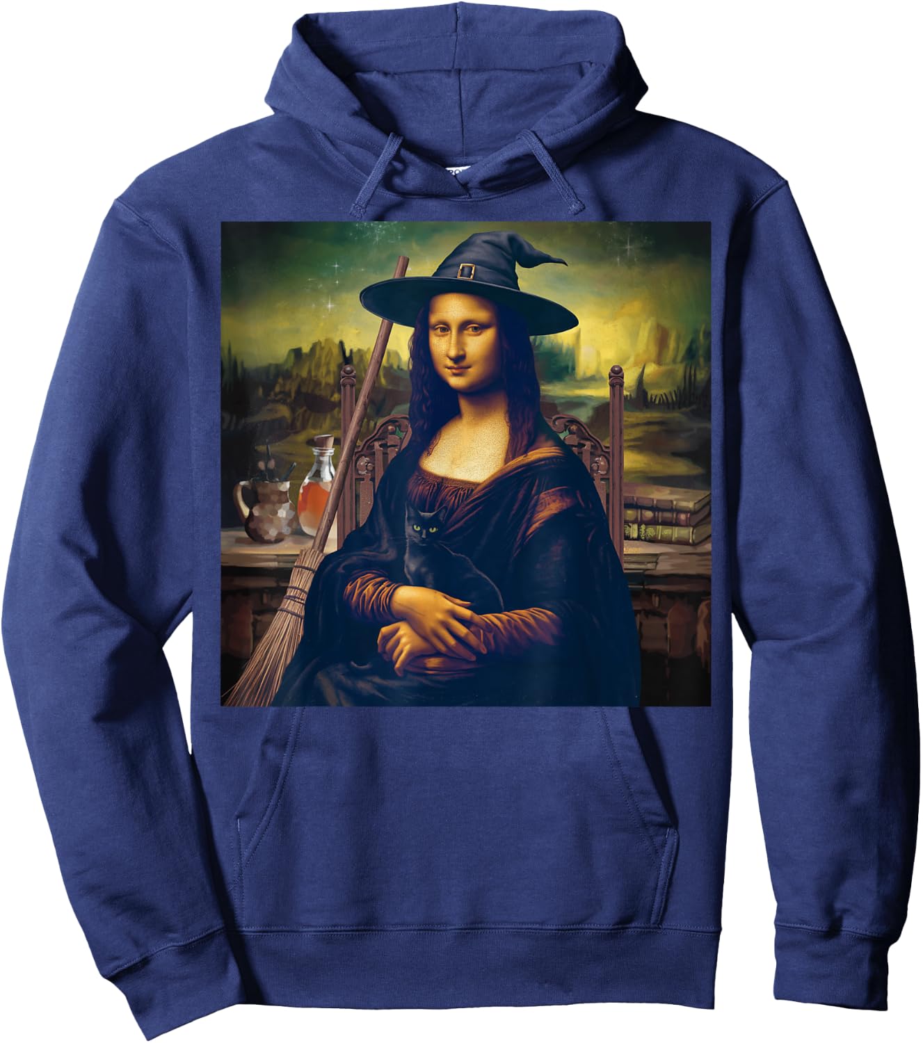 The mona lisa witch, mona lisa art halloween Hoodie - Hoodie | Navy