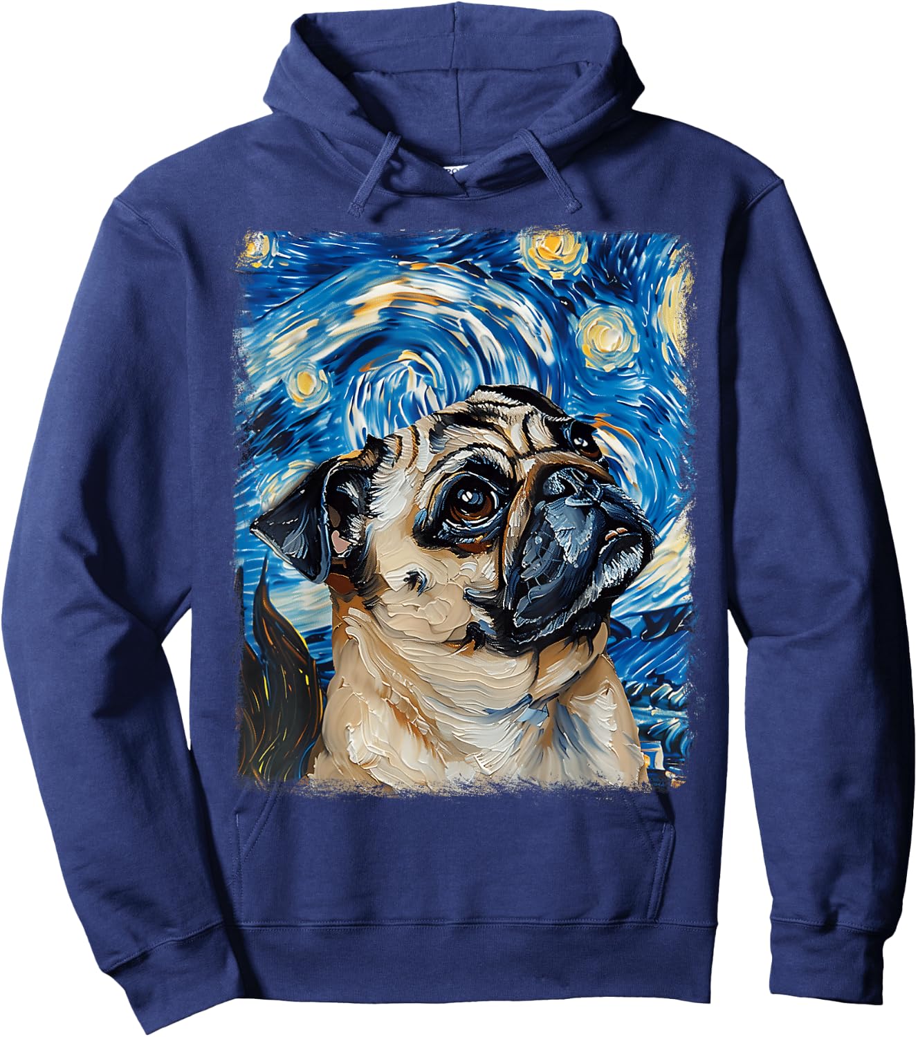 Pug Dog Starry Night Painting Hoodie - Hoodie | Navy