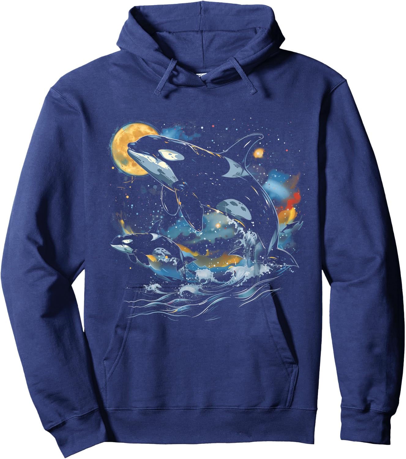 Orca In Space, Planets, Stars, Wall Lovers Hoodie - Hoodie | Navy
