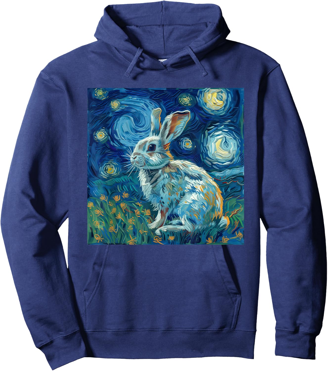 Bunny Rabbit Van Gogh Style Starry Night Hoodie - Hoodie | Navy