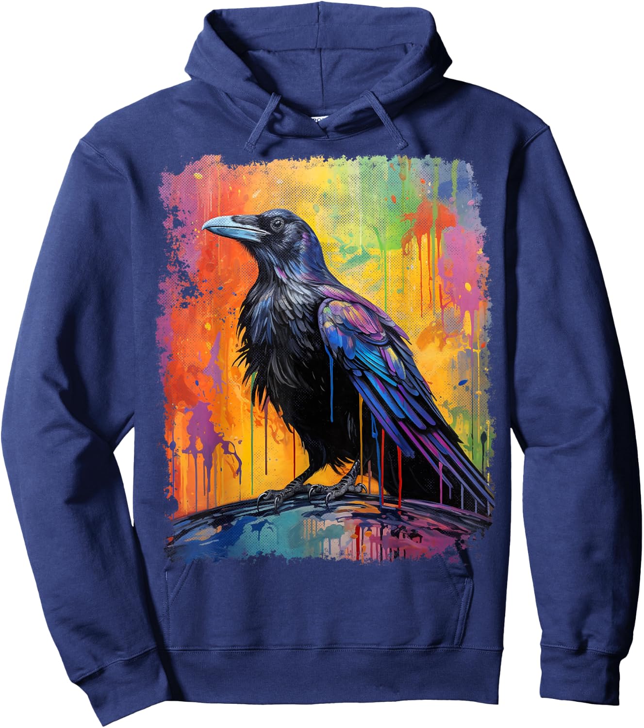 A Crow Graphic Rainbow Hoodie - Hoodie | Navy