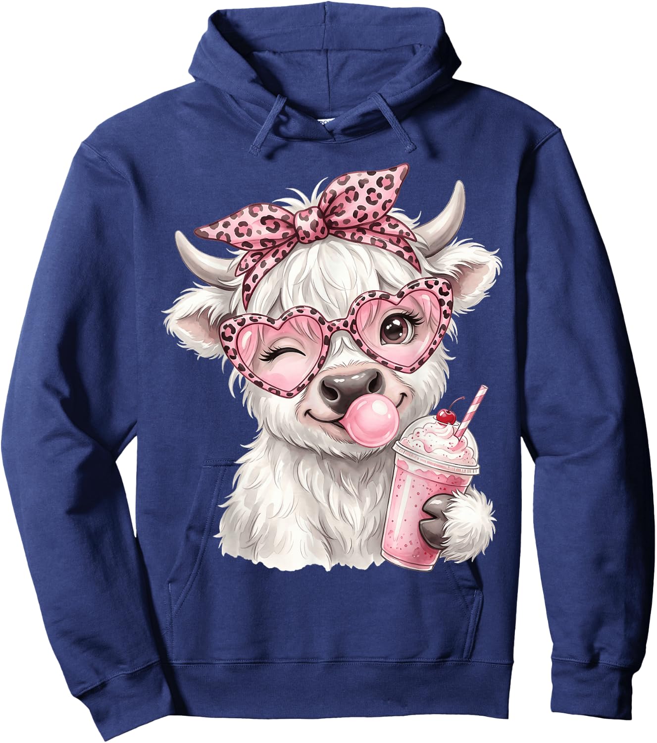 Scottish Highland Cow Eating Bubblegum Hoodie - Hoodie | Navy